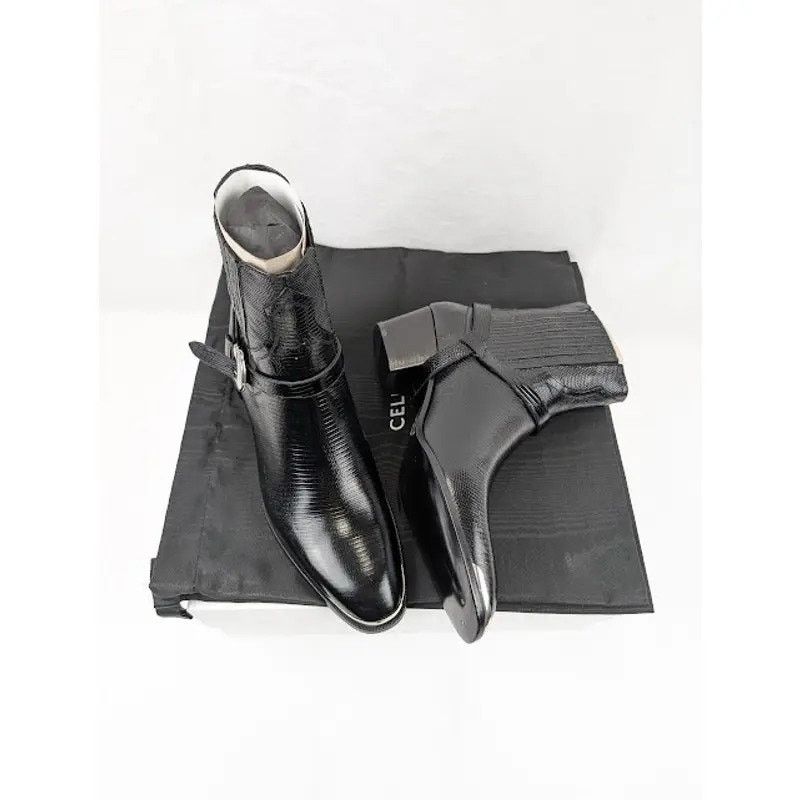 Celine o1rshd1 Chelsea Lizard Stamped Calfskin Issac Boots in Black Size US 7 / EU 40 - 18 Thumbnail