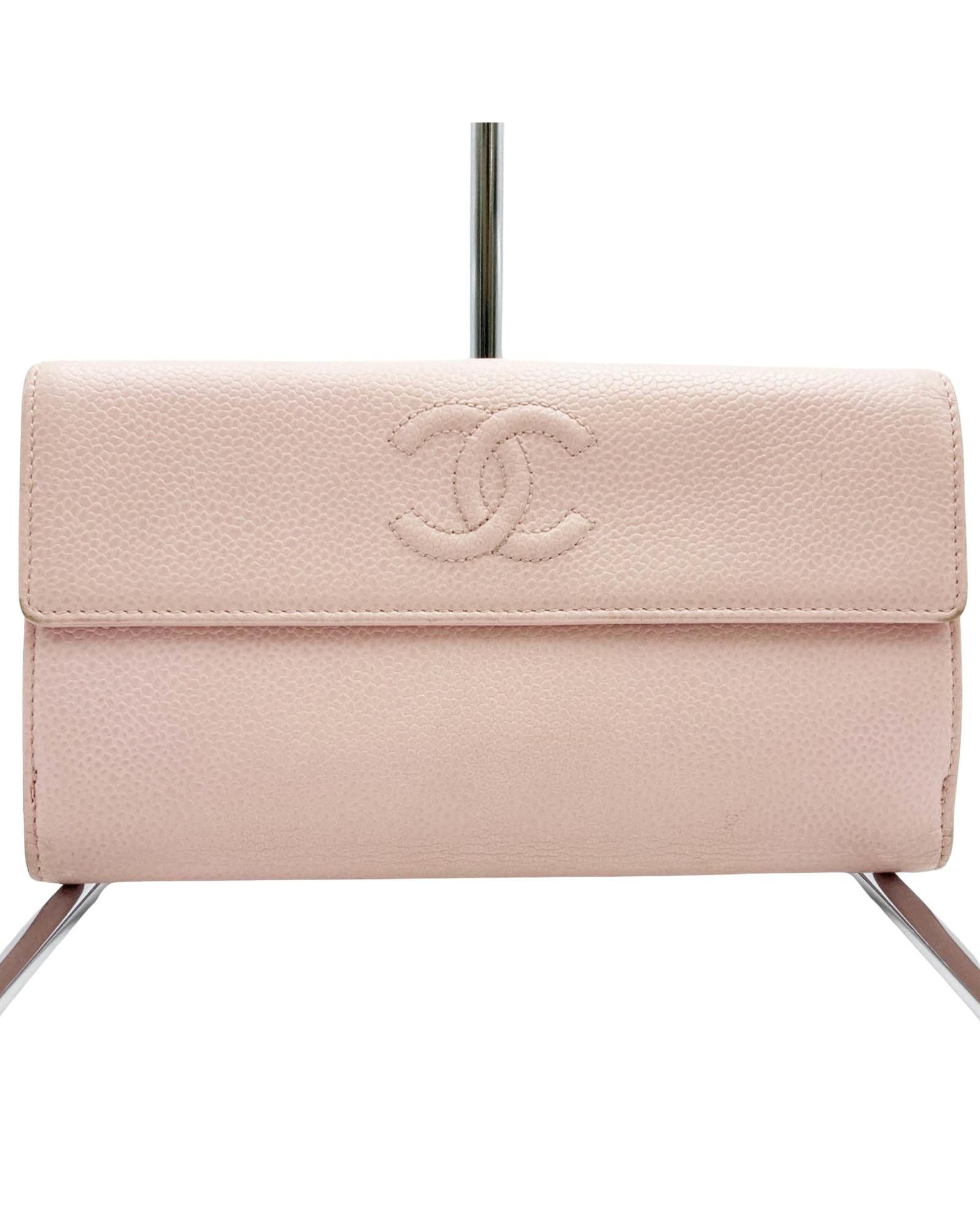 image of Chanel Luxurious Pink Leather Bi-Fold Wallet With Coco Mark, Women's