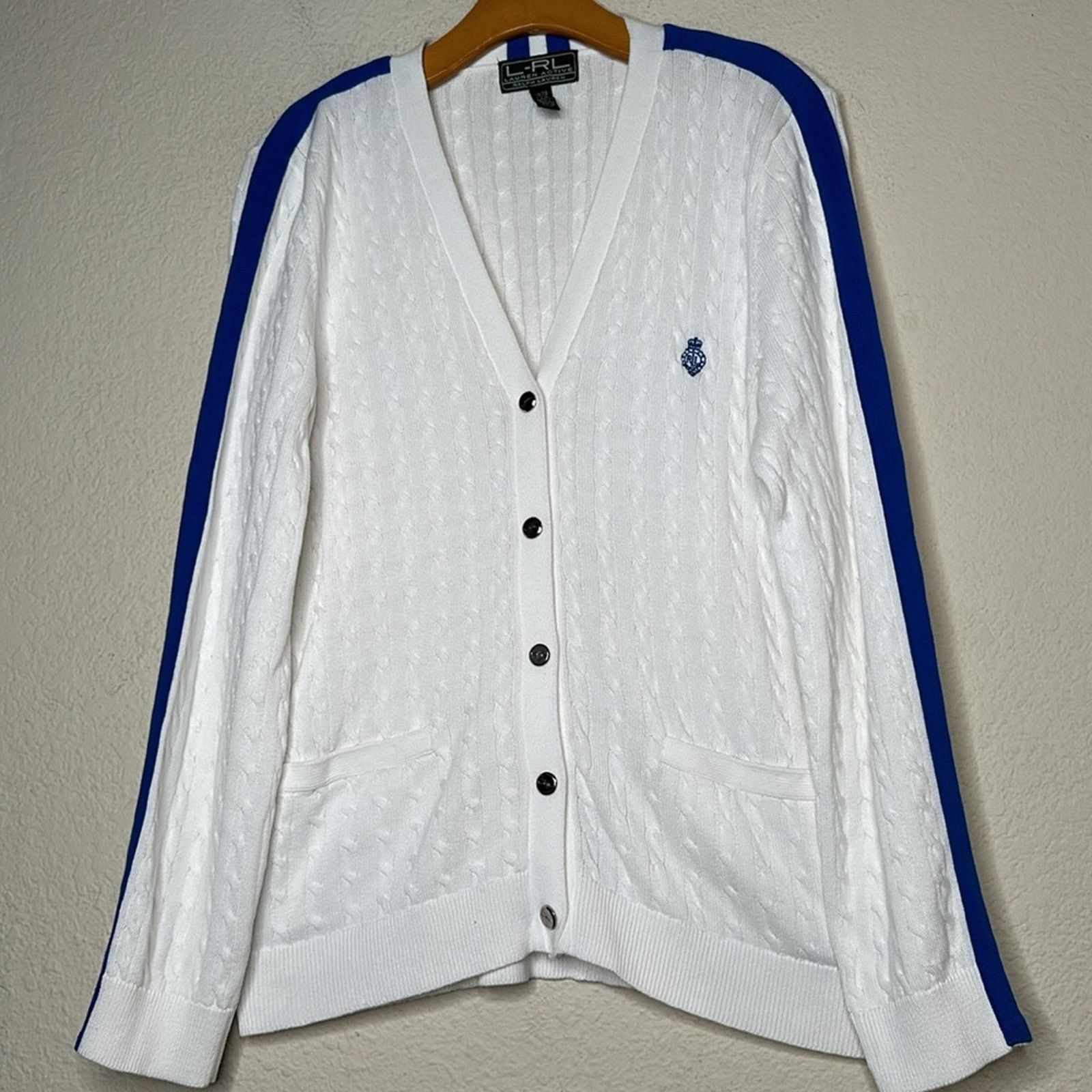 Lauren Ralph Lauren × Vintage VTG Ralph Lauren Cable Knit White Blue Logo Sweater XL Size XL / US 12-14 / IT 48-50 - 8 Thumbnail
