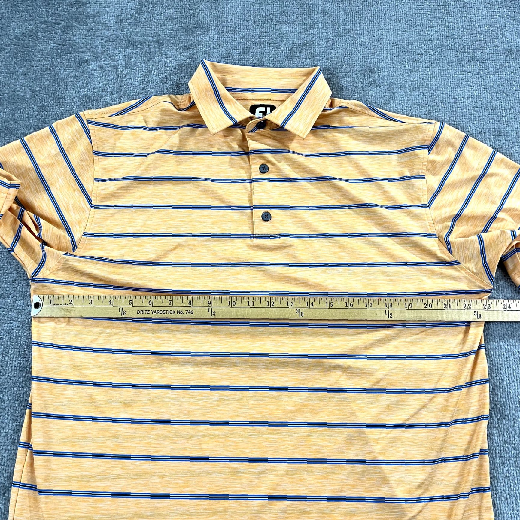 Footjoy FootJoy Polo Shirt Mens Large Orange Blue Striped Golf Performance Stretch S/S Size US L / EU 52-54 / 3 - 5 Thumbnail