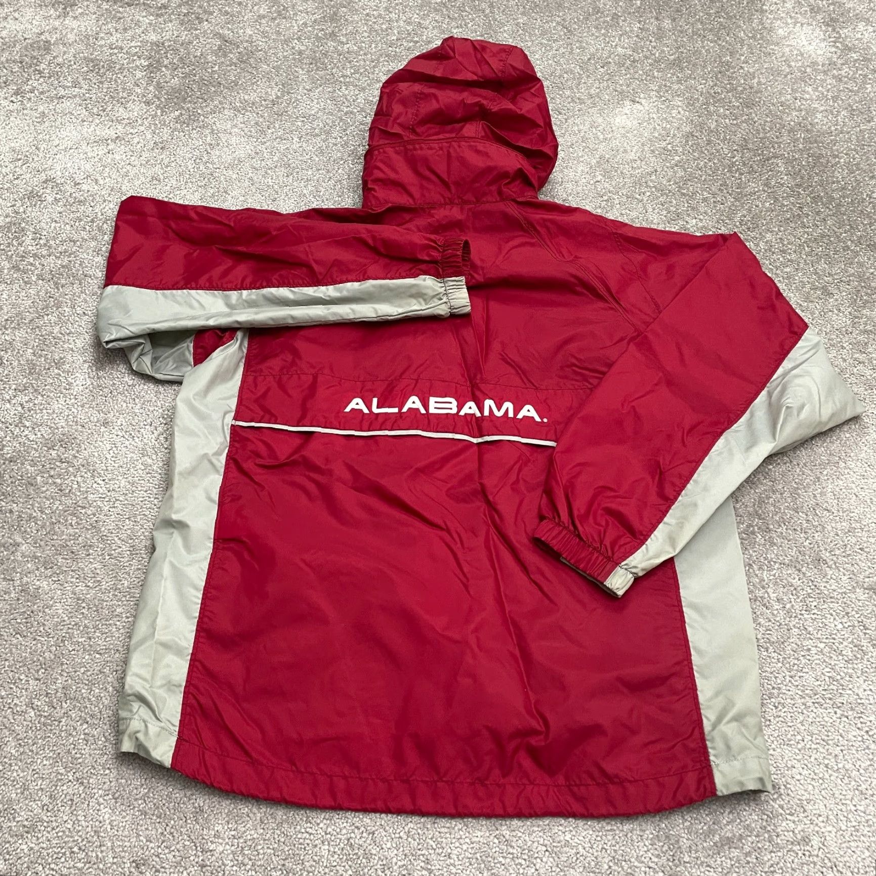Vintage Columbia Windbreaker Jacket Men Small Red Gray Alabama University Hooded Tuckable Hood Zip Pockets All Seasons Lightweight Soft Shell Size US S / EU 44-46 / 1 - 2 Thumbnail