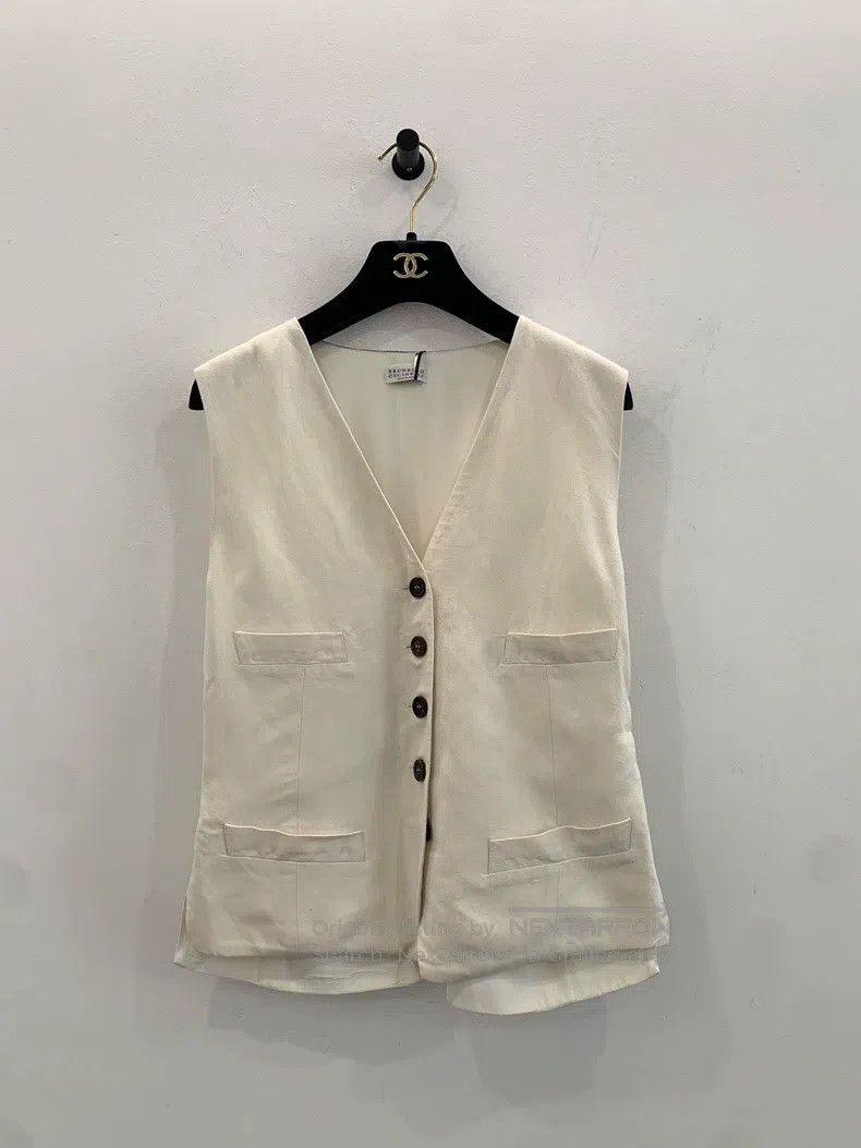 Brunello Cucinelli Brunello Cucinelli White Women's Linen Vest Size S / US 4 / IT 40 - 1 Thumbnail