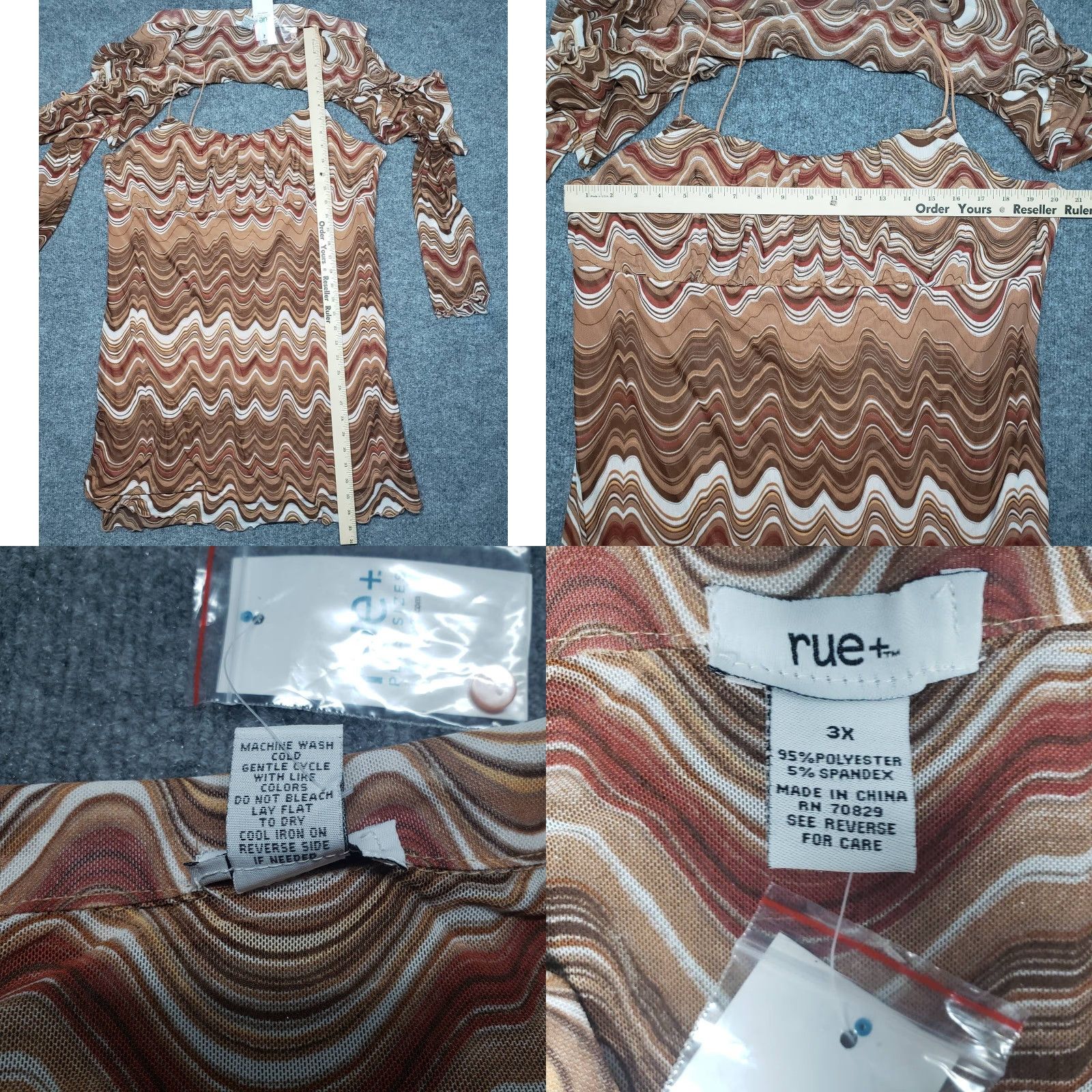 Vintage Rue21 Dress Womens Plus 3X Brown Wavy Cardigan Jacket Long Sleeve 2pc New Size XXL / US 16-18 / IT 52-54 - 8 Thumbnail