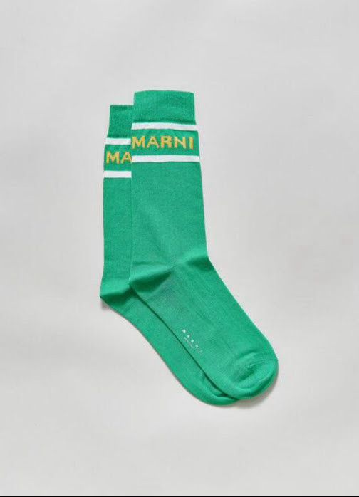 image of Marni O1W1Db10524 Size-Os Logo Socks In Green, Women's