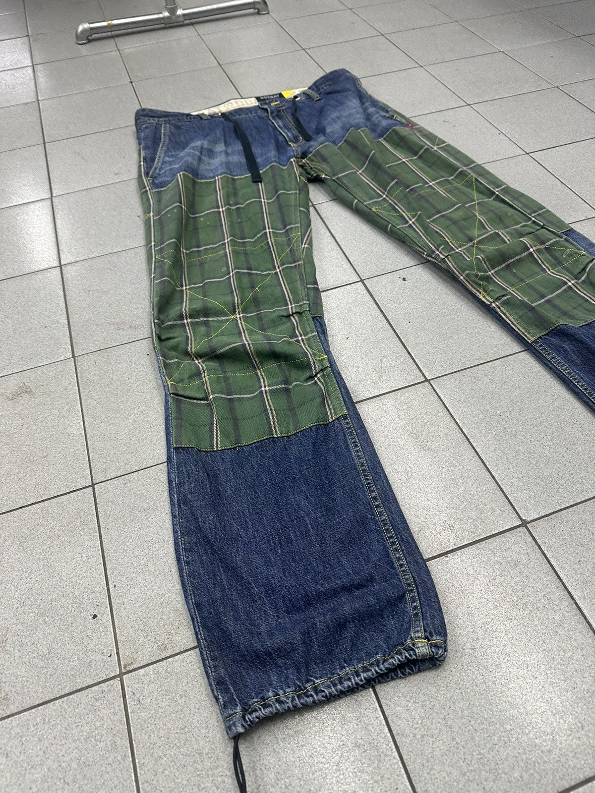 Japanese Brand 🇯🇵 DOARAT Double Knee Plaid/Denim Size US 35 - 4 Thumbnail