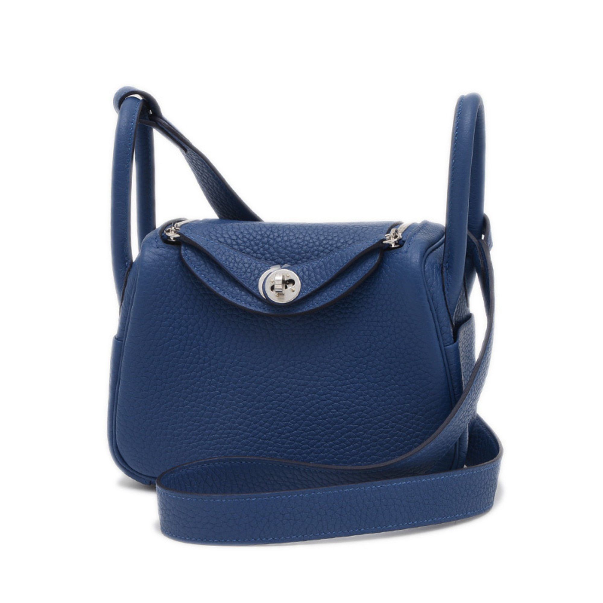 Hermes Mini Lindy Shoulder Bag, Taurillon, Blue Tie, Silver Hardware, K Stamp, Women's