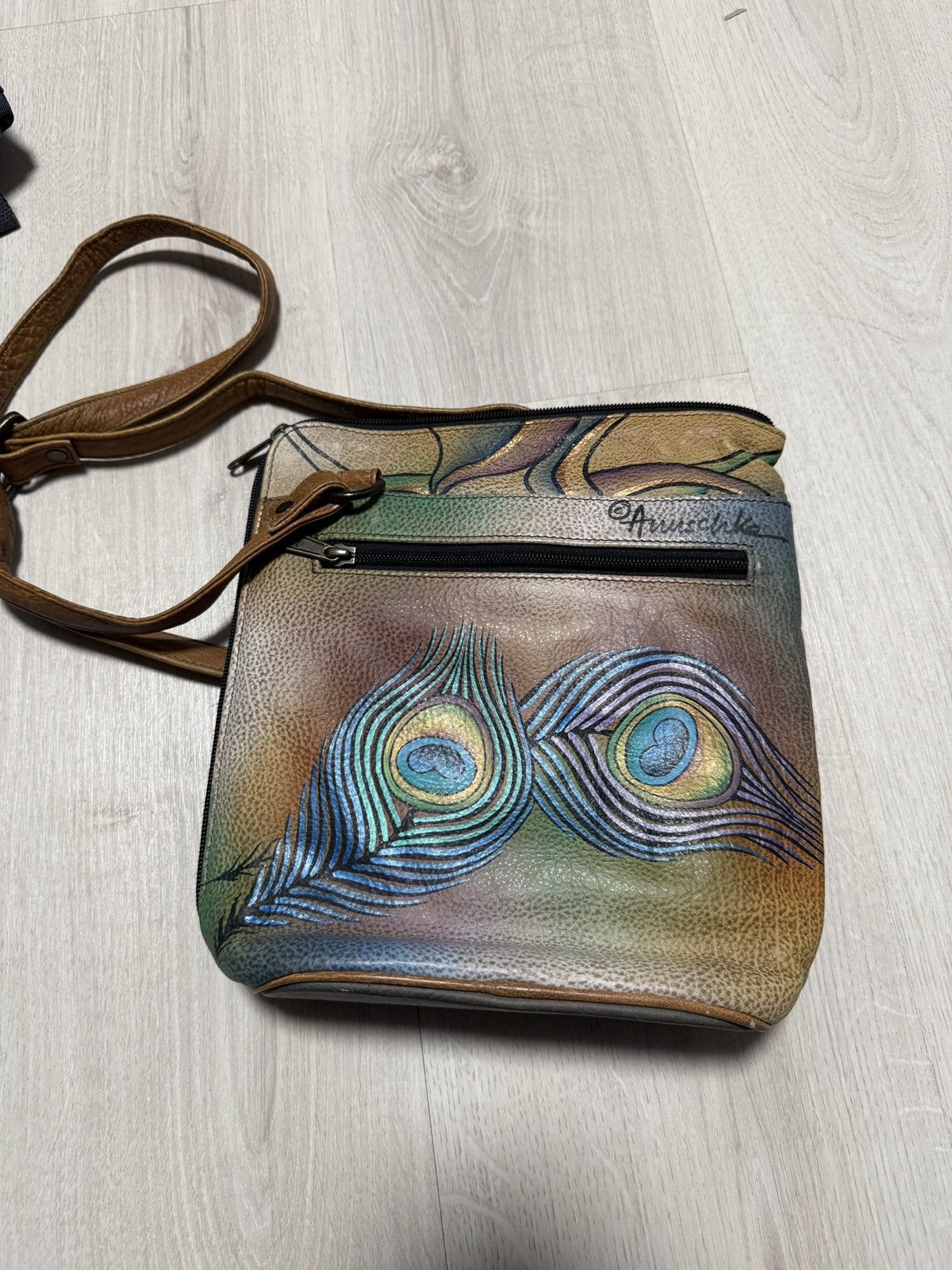 Vintage Anuschka Hand Painted Leather Peacock Crossbody Bag Size ONE SIZE - 3 Thumbnail