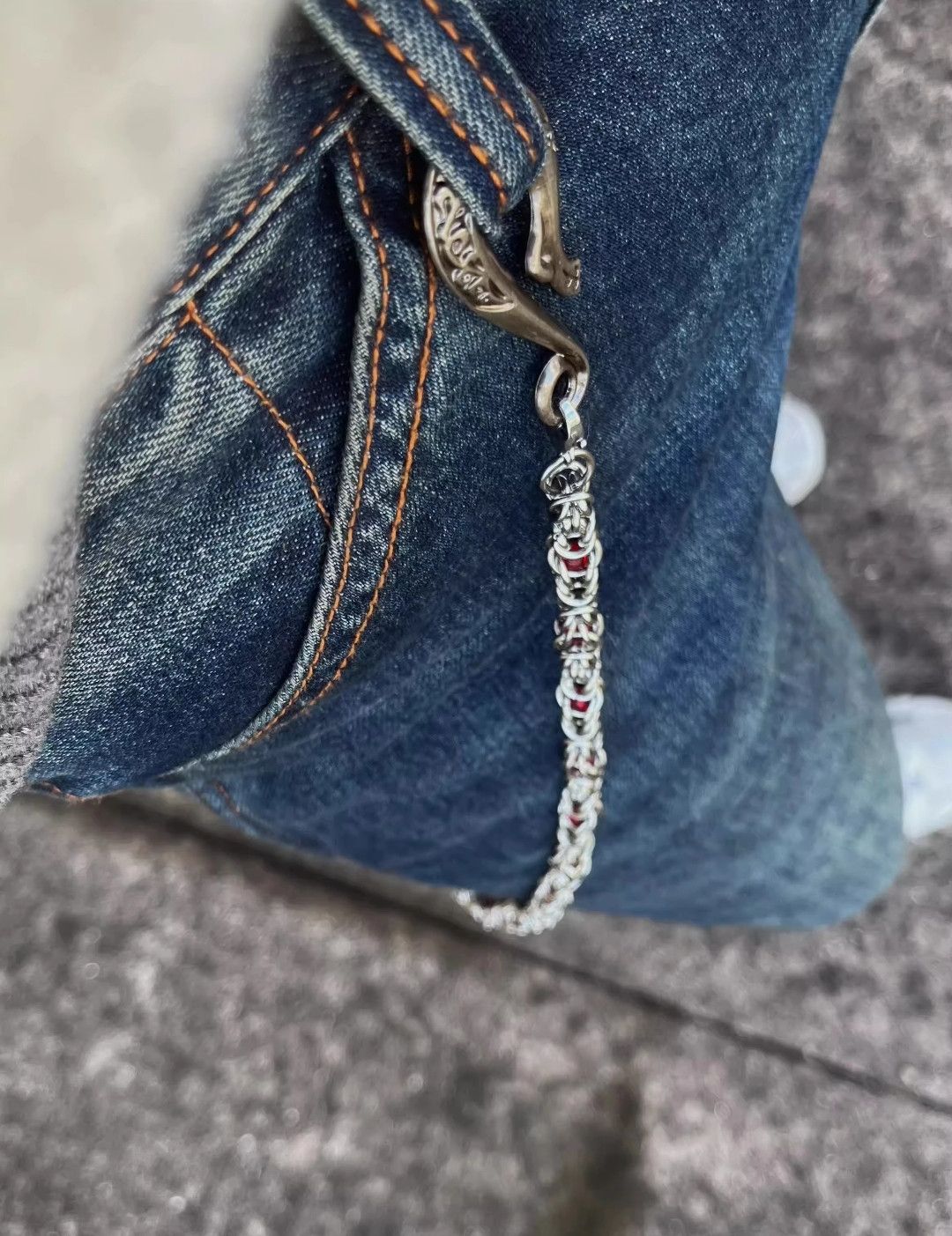 Jean × Vintage Snake Bone Red Stone Jeans Chain Accessories Size ONE SIZE - 2 Thumbnail