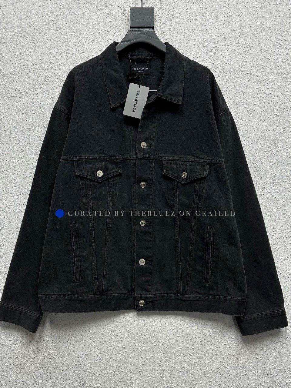Balenciaga Black Denim Jacket with Spray Logo Size US L / EU 52-54 / 3 - 1 Thumbnail