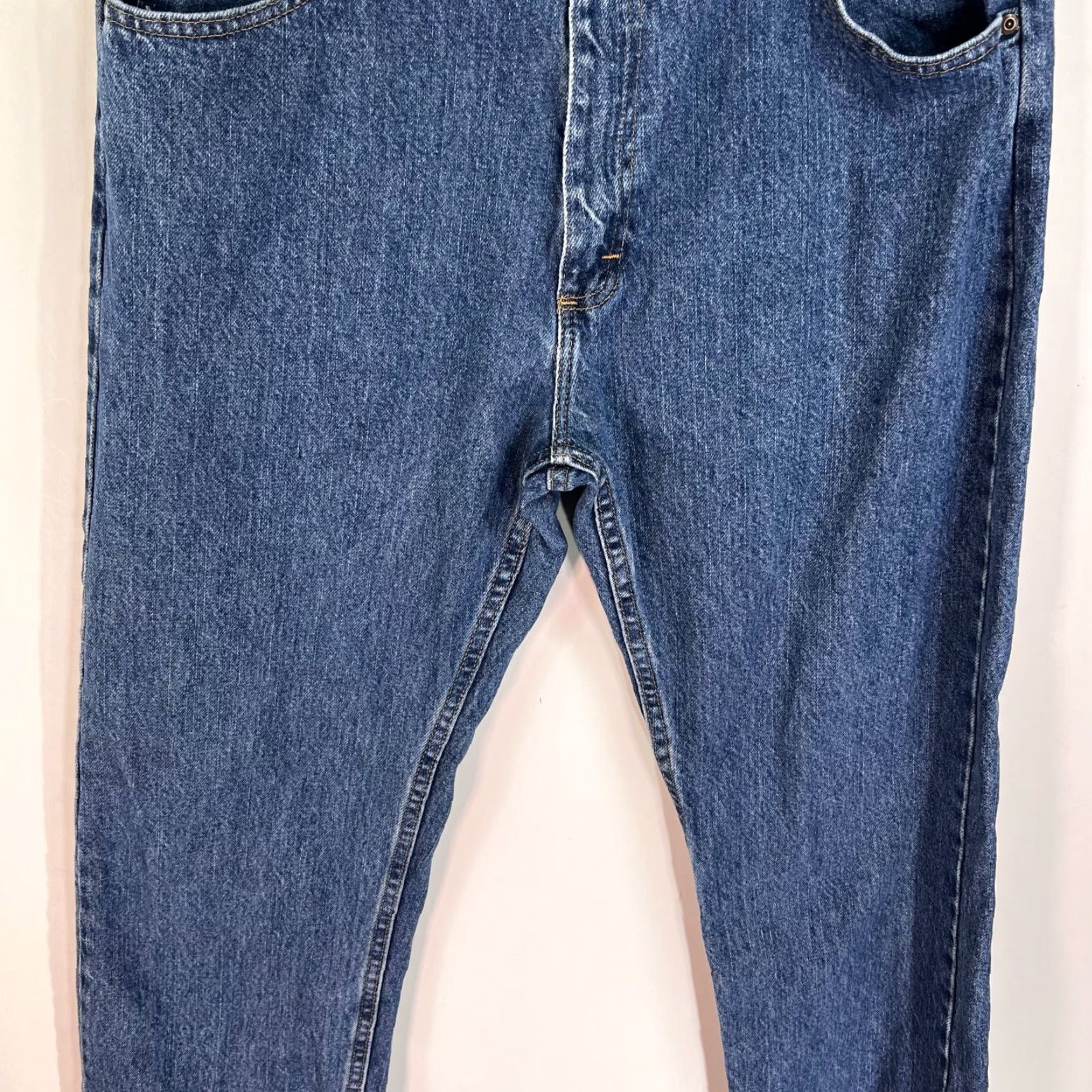 Wrangler VINTAGE Wrangler Authentic Straight Jeans Mens 35 x 34 Blue 80s 90s Denim Adjustable Rise High Men’s Jeans Size US 35 - 3 Thumbnail