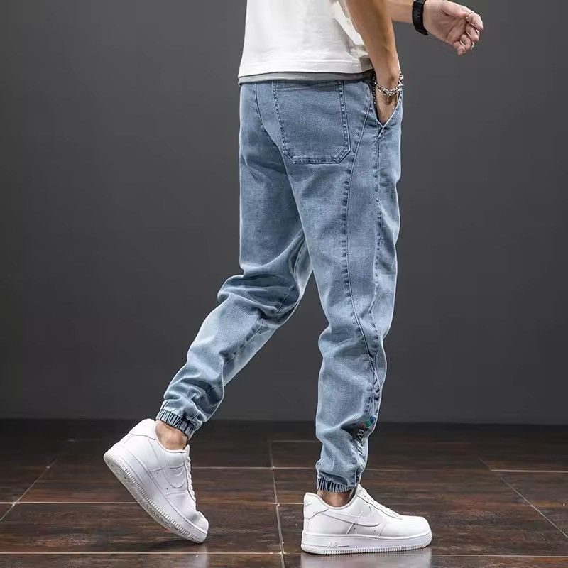 Japanese Brand Elastic Waist Blue Cargo Jeans Men Size US 31 - 5 Thumbnail