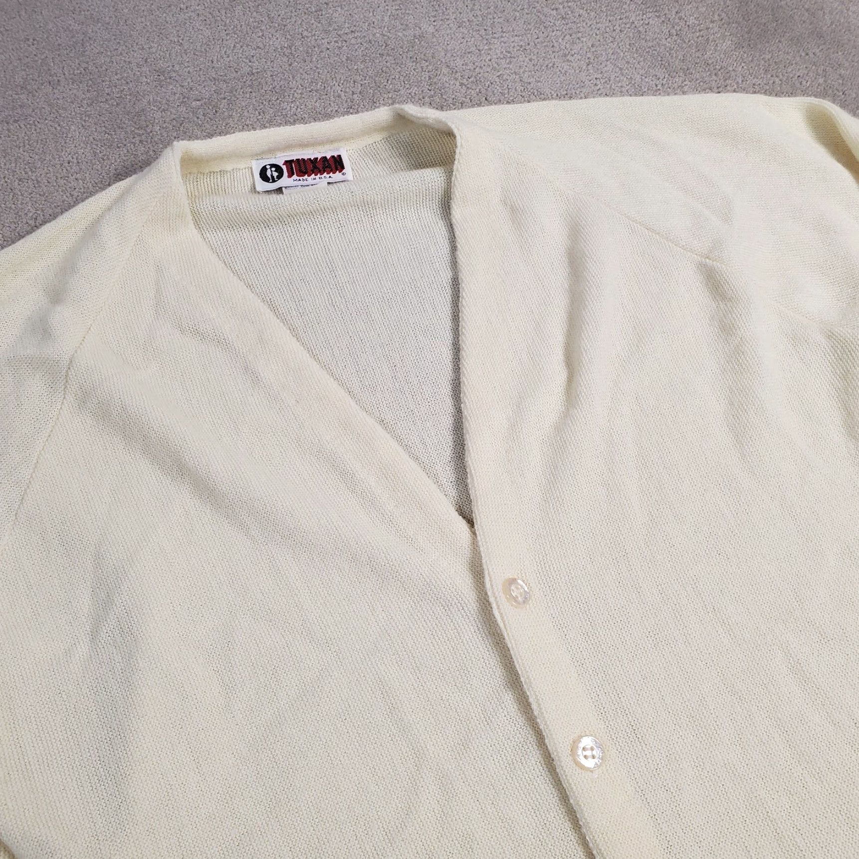 Vintage VINTAGE Tuxan Cardigan Sweater Mens Large LL Yellow 80s Knit USA Long Grunge Button Up LT Size US L / EU 52-54 / 3 - 2 Thumbnail