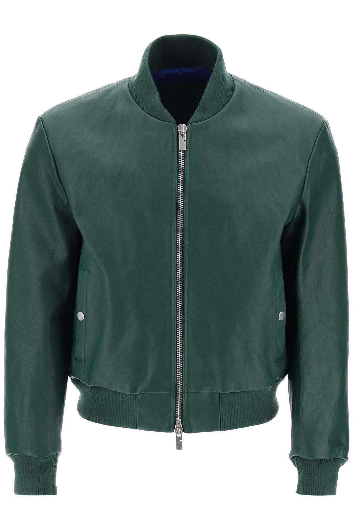 image of Burberry Leather Bomber Jacket in Ivy, Men's (Size Large)