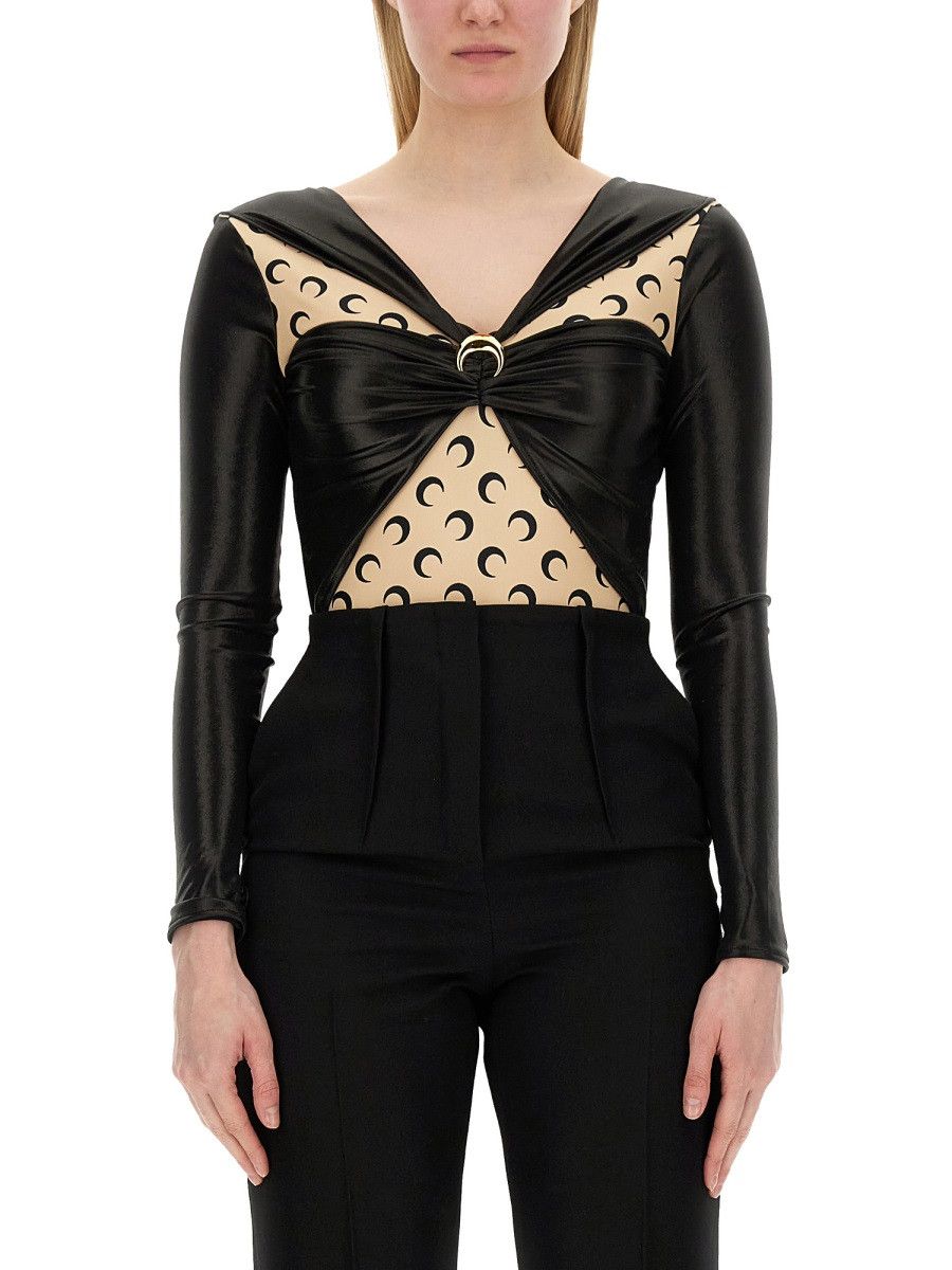 Marine Serre MARINE SERRE DRAPED BODYSUIT - BLACK Size XS / US 0-2 / IT 36-38 - 1 Thumbnail
