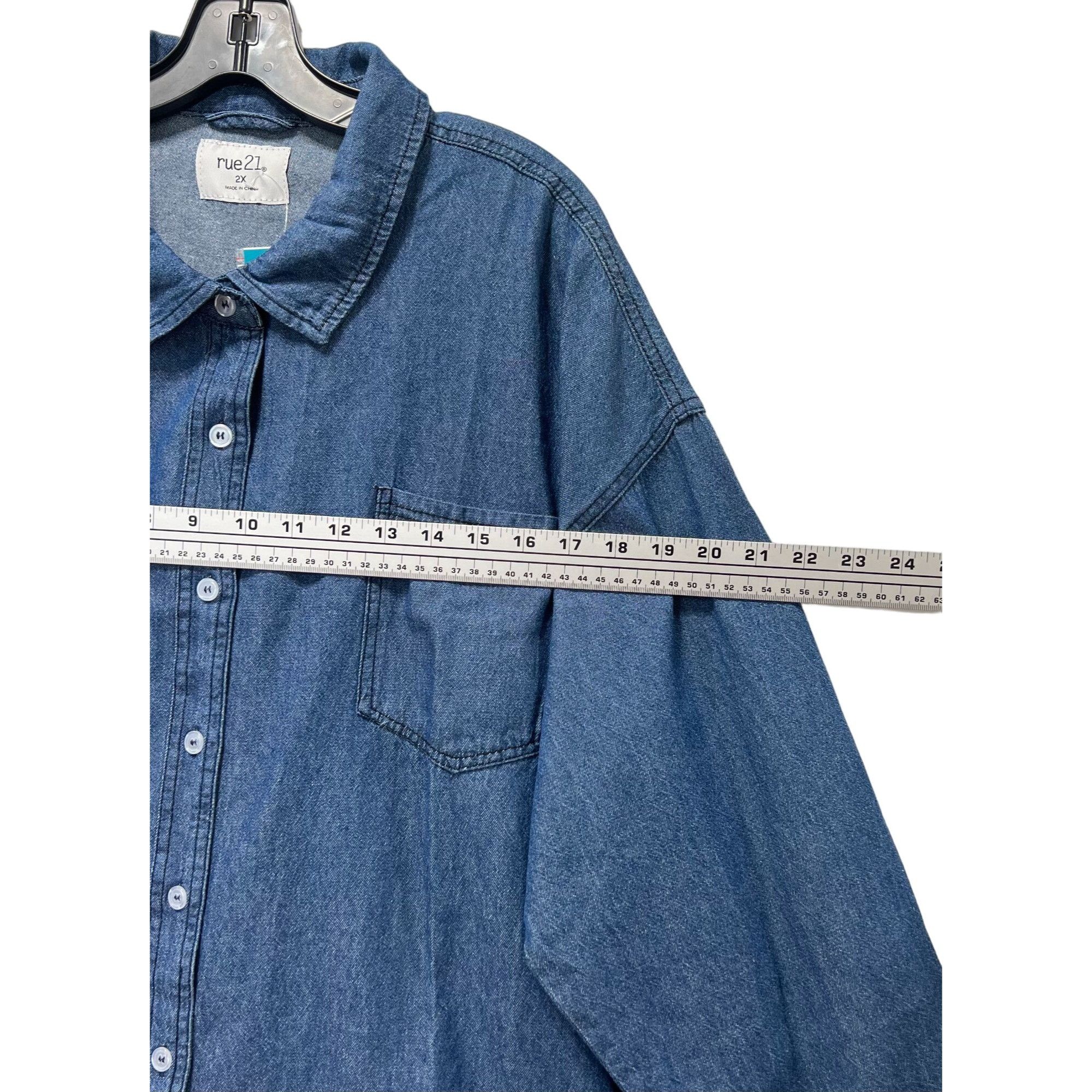 rue21 Rue 21 - Women's Chambray Long Sleeve Button Down Shirt With Size XXL / US 16-18 / IT 52-54 - 3 Thumbnail