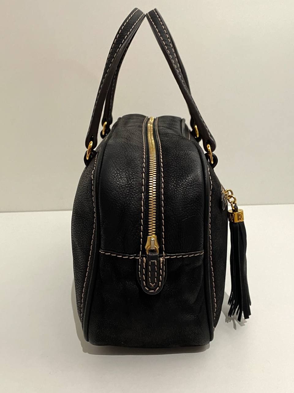 Loewe Loewe Logo Black Leather Black Bowling Tote Hand Bag Size ONE SIZE - 8 Thumbnail