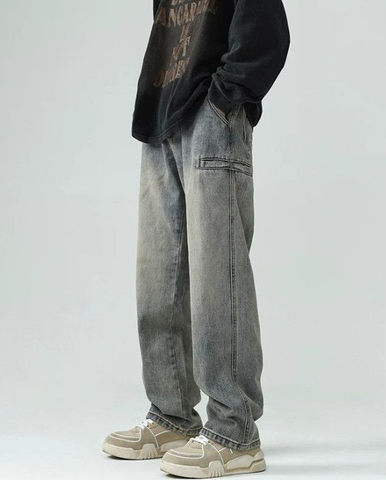 Japanese Brand Men's Washed & Distressed Loose-Fit Straight-Leg Jeans Size US 32 / EU 48 - 3 Thumbnail