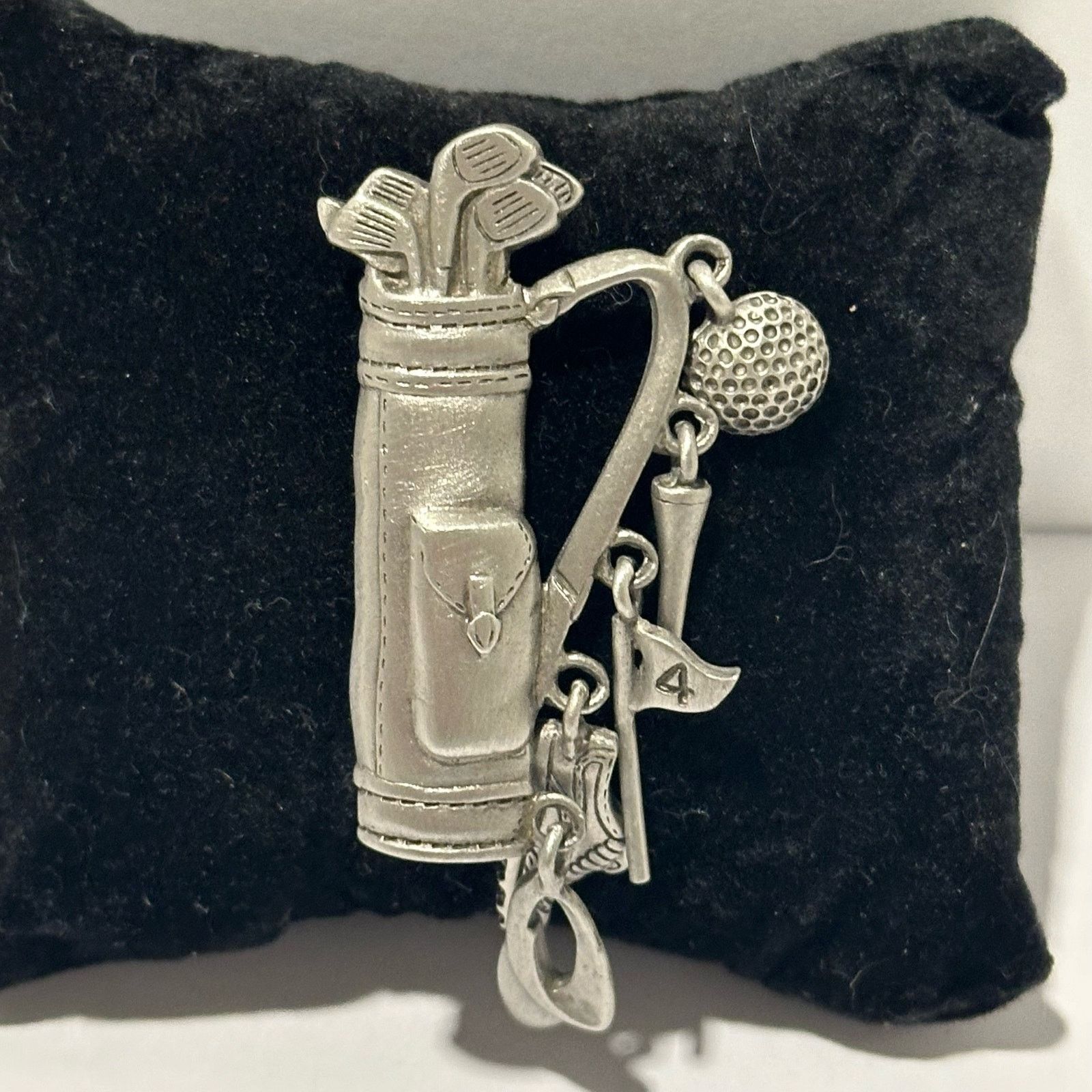 IJJI JJ Signed VTG Pewter Golf Bag w/Dangling Caddy Brooch Pin Size ONE SIZE - 7 Thumbnail