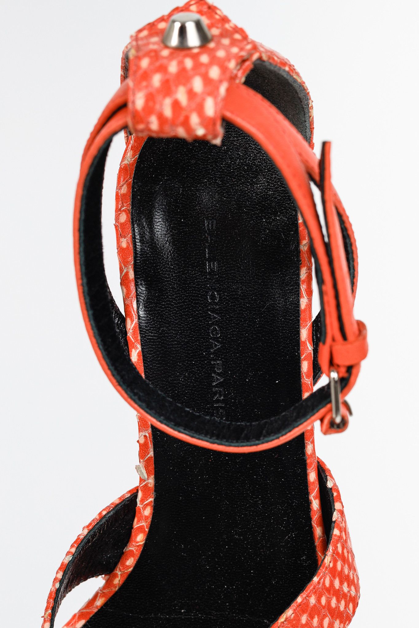 Balenciaga Balenciaga Orange Snakeskin-Embossed Studded Wedge Sandals Size US 4.5 / IT 34.5 - 10 Thumbnail