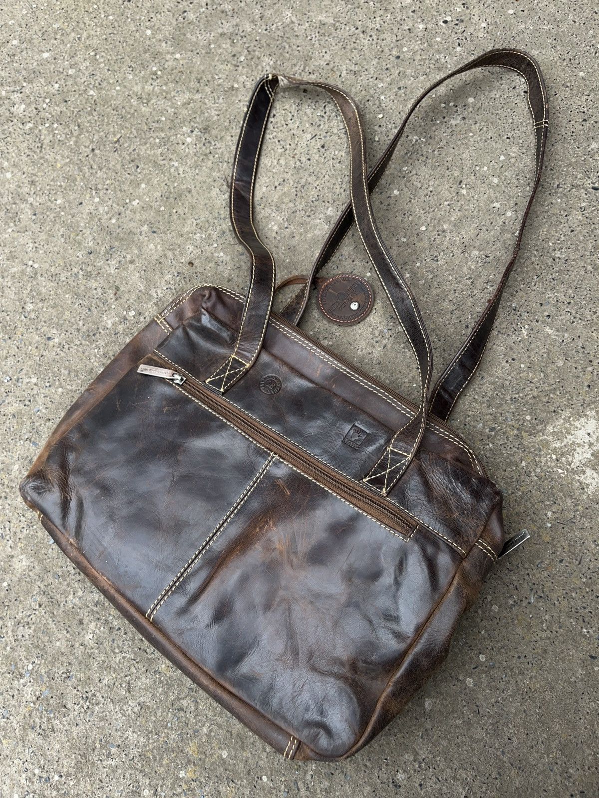 Genuine Leather × Vintage Vintage Green Burry Asymmetrical Faded Leather Pocket Bag Size ONE SIZE - 7 Thumbnail
