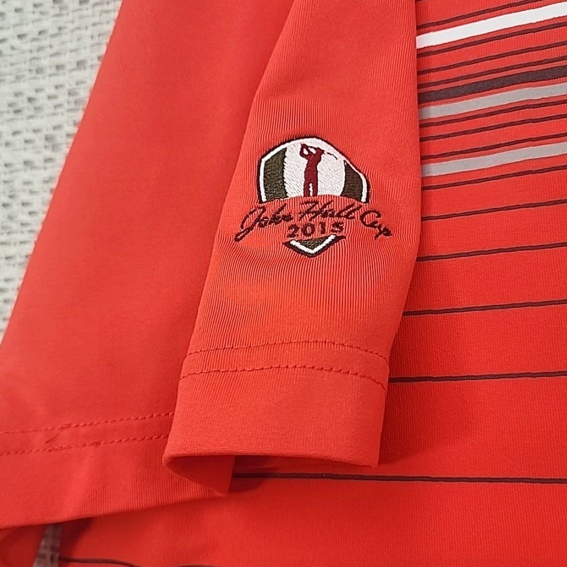 Under Armour Under Armour Polo Shirt Mens Large Short Sleeve ColdBlack HeatGear Orange Striped Polo Shirt Mens L Orange Heatgear Striped Size US L / EU 52-54 / 3 - 6 Thumbnail