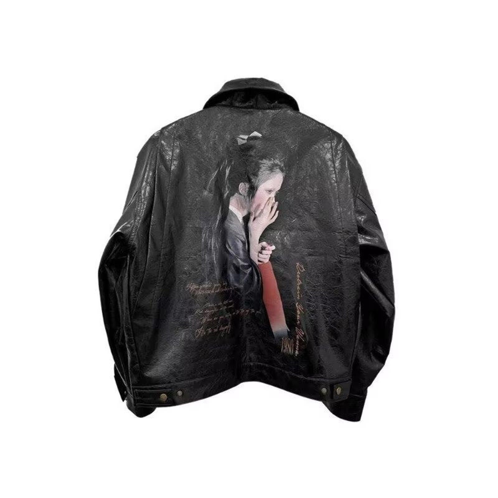 Japanese Brand Black Faux Leather Graphic Print Jacket, Relaxed Fit Size US M / EU 48-50 / 2 - 6 Thumbnail