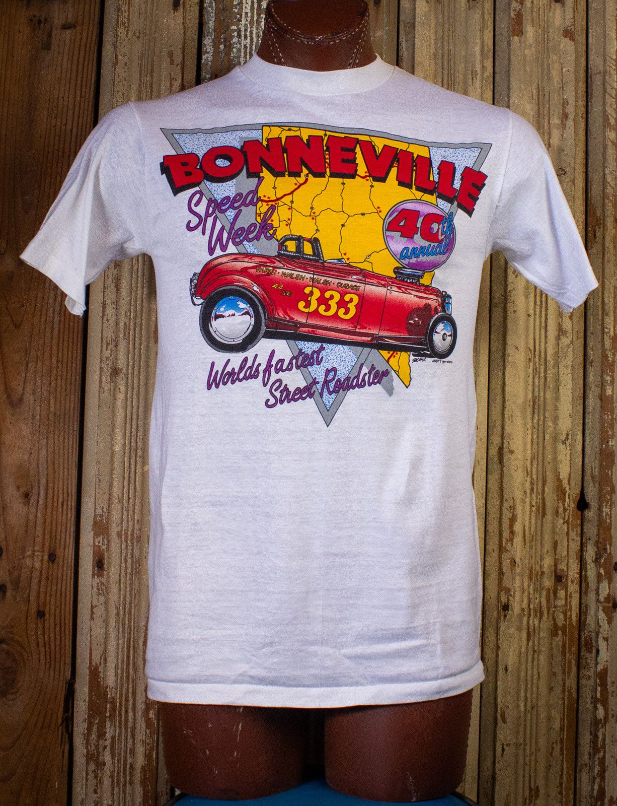 image of Vintage Bonneville Nationals Graphic T Shirt 1987 in White, Men's (Size Small)