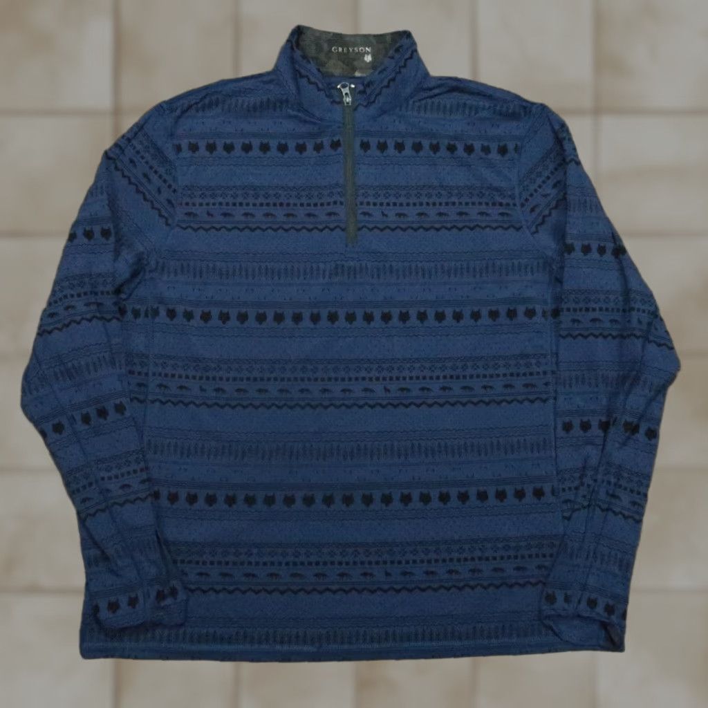 Vintage Greyson Performance Pullover Men Large Blue Geometric Print 1/4 Zip Activewear Size US L / EU 52-54 / 3 - 1 Thumbnail