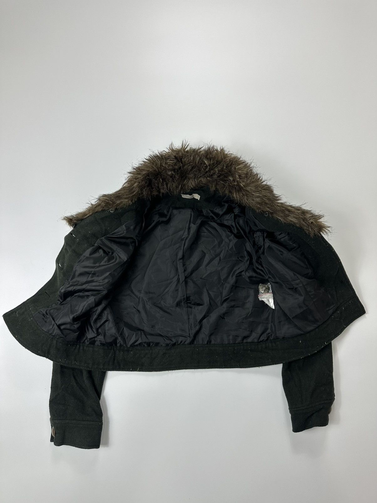 Japanese Brand Women's Faux Fur Button Cropped Jacket Deep Green Size M / US 6-8 / IT 42-44 - 7 Thumbnail