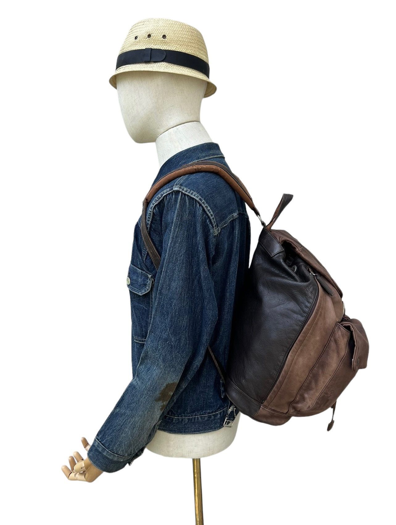 Leather Vintage Porter Tokyo Distressed Patina Leather Backpack Bag Size ONE SIZE - 2 Thumbnail