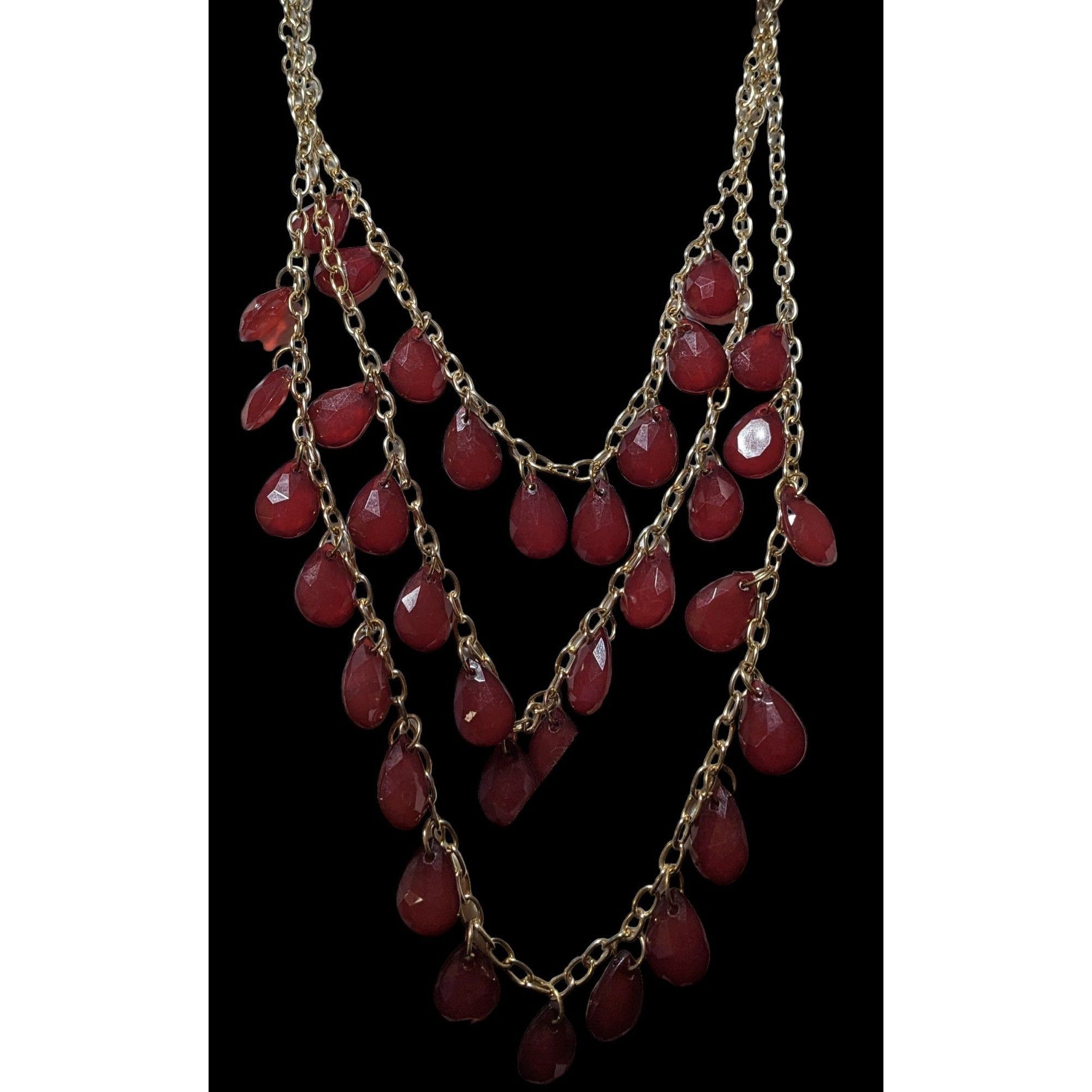 Other Retro Cranberry Gold Multilayer Gemmed Necklace Size ONE SIZE - 2 Thumbnail