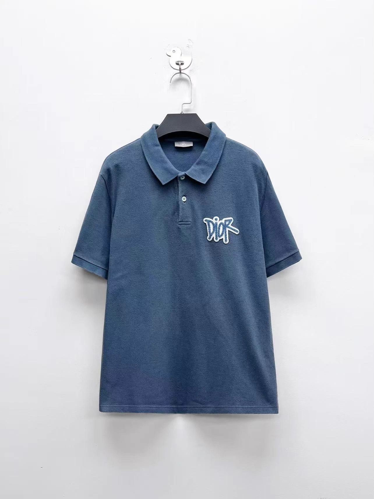Dior Dior Light Blue Embroidered Flocked Logo Polo Shirt L Size US L / EU 52-54 / 3 - 1 Thumbnail