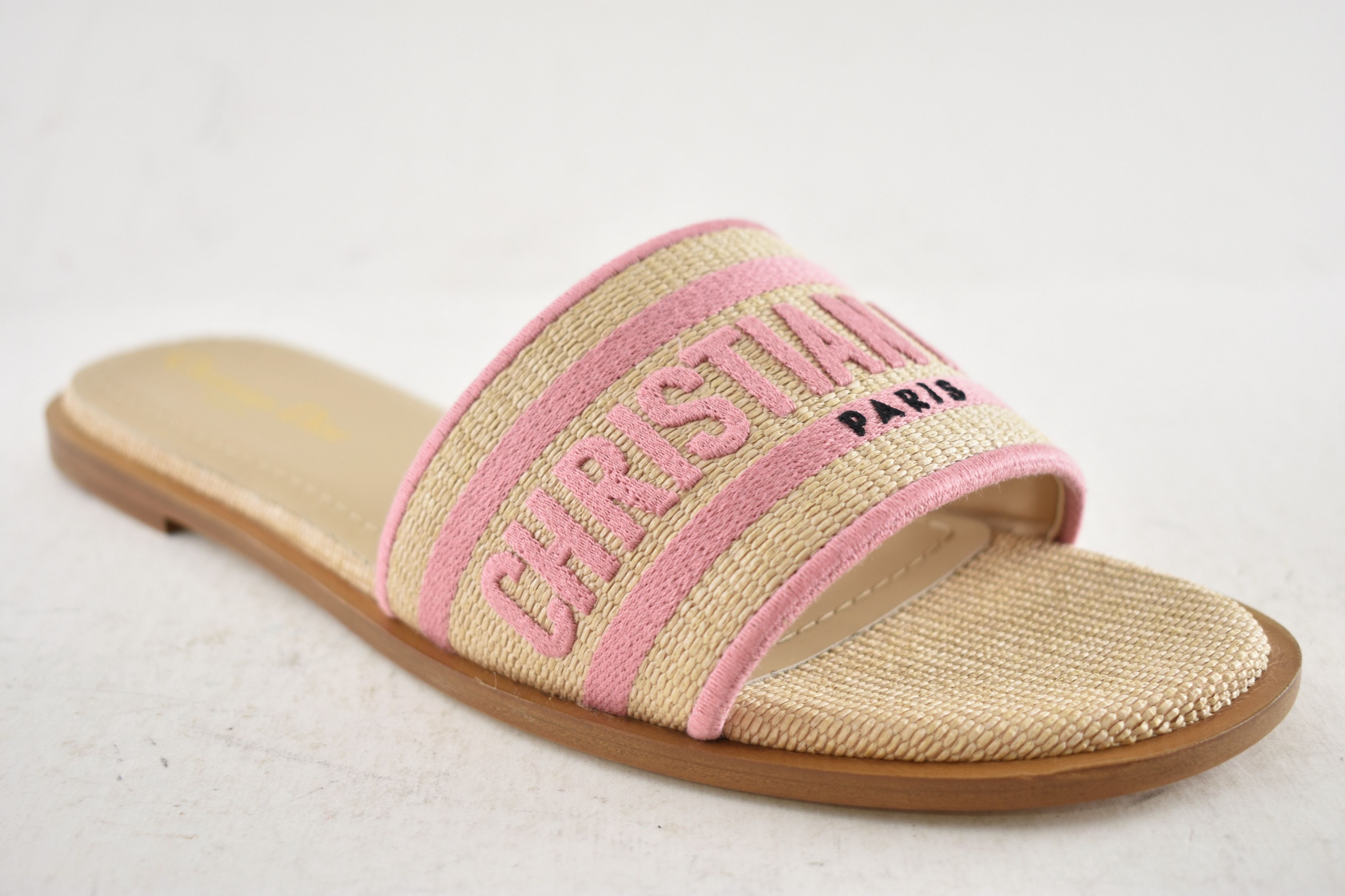 Dior Dior Dway Rose Begonia Raffia Logo Slide Flat Sandal 38.5 Size US 8.5 / IT 38.5 - 4 Thumbnail