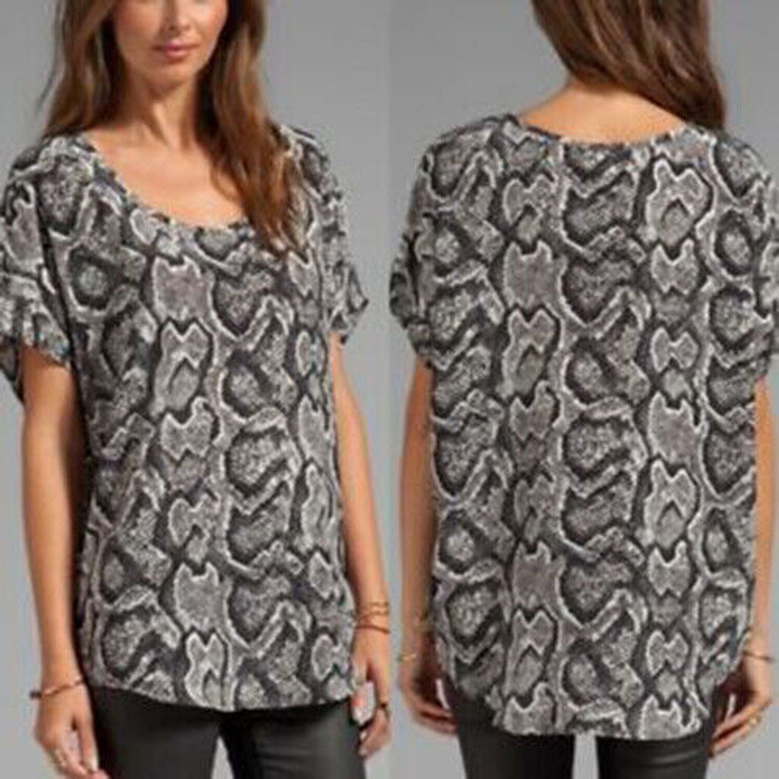 Joie Joie Silk Blouse Women XS Gray Snakeskin Print SS Round Size XS / US 0-2 / IT 36-38 - 2 Thumbnail