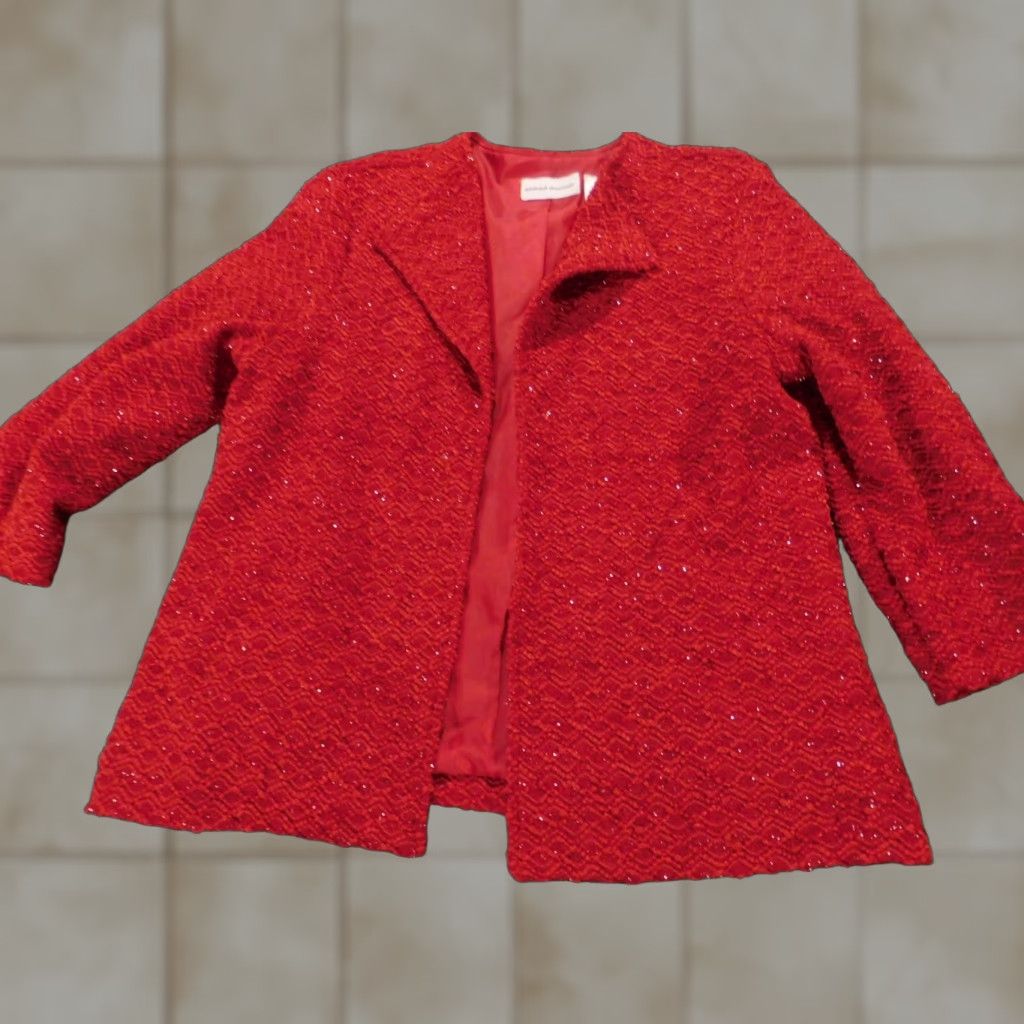 Vintage Alfred Dunner Womens Jacket 14 Red Solid Long Sleeve Knit Embroidered Stretch Mid-Length Regular Fall Spring Casual Designer Basic Jacket Mens? Size XL / US 12-14 / IT 48-50 - 1 Thumbnail