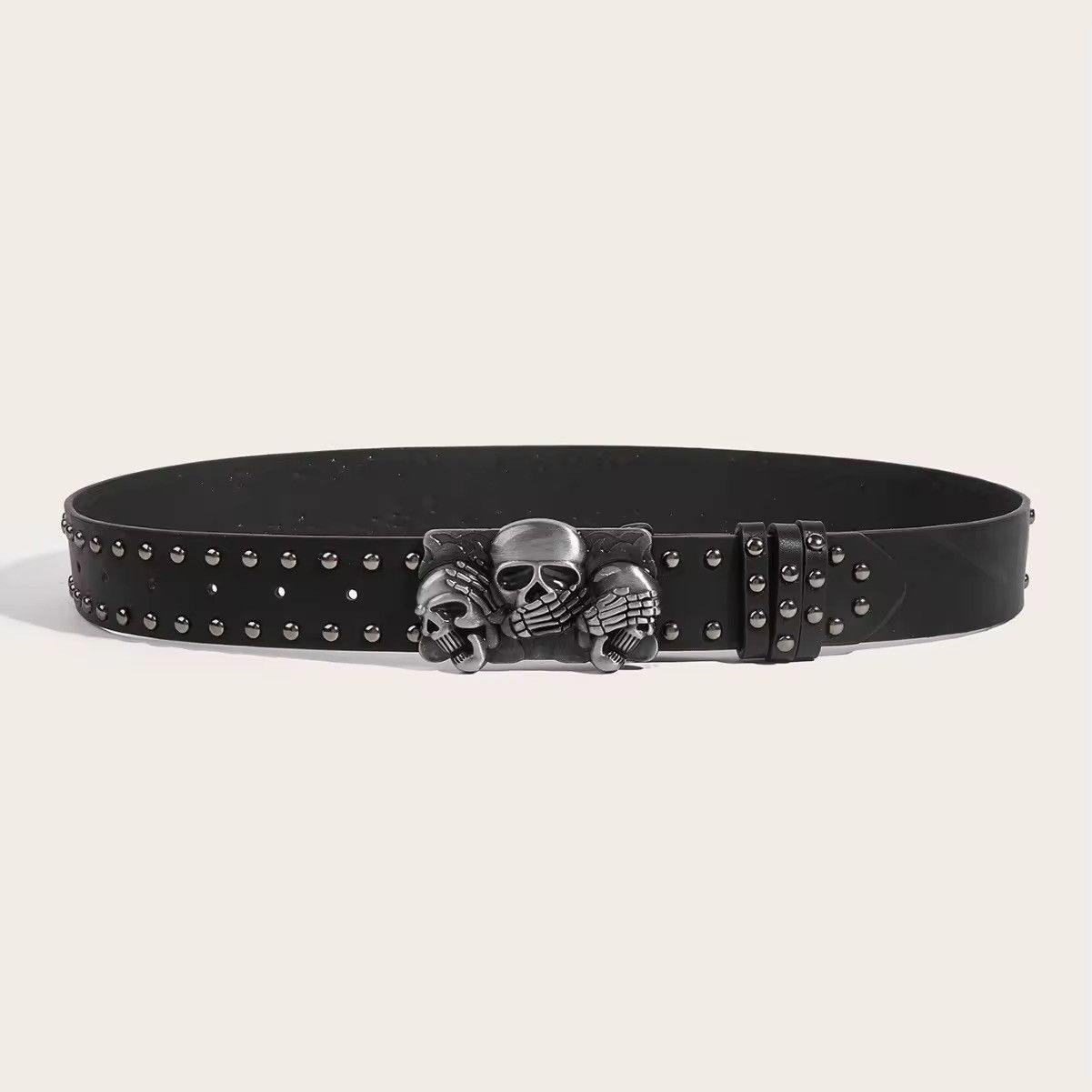 Vintage Retro Trio Skull Rivet Belt Size ONE SIZE - 3 Thumbnail