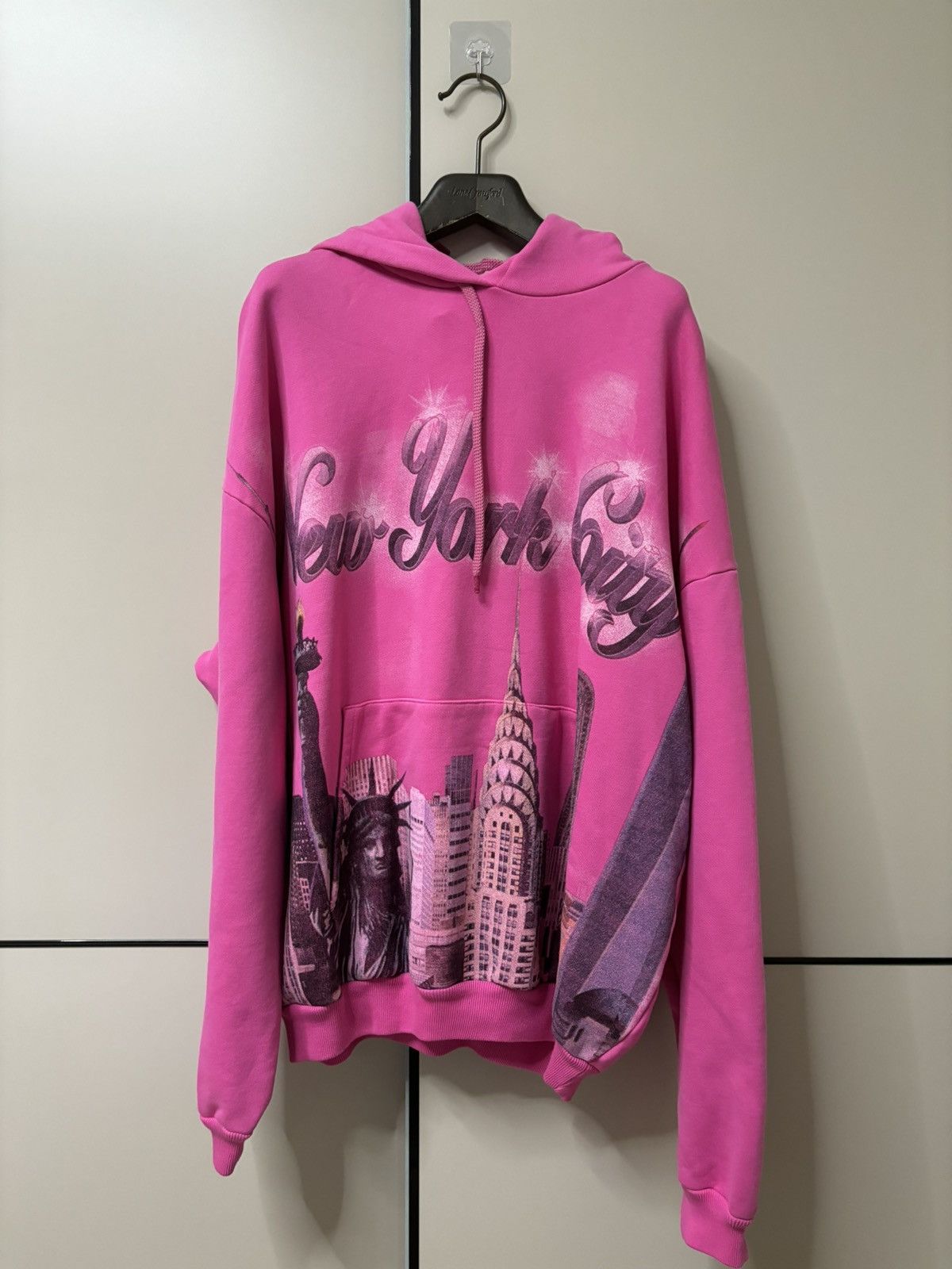 image of Balenciaga Nyc Airbrush Hoodie in Pink, Men's (Size XS)