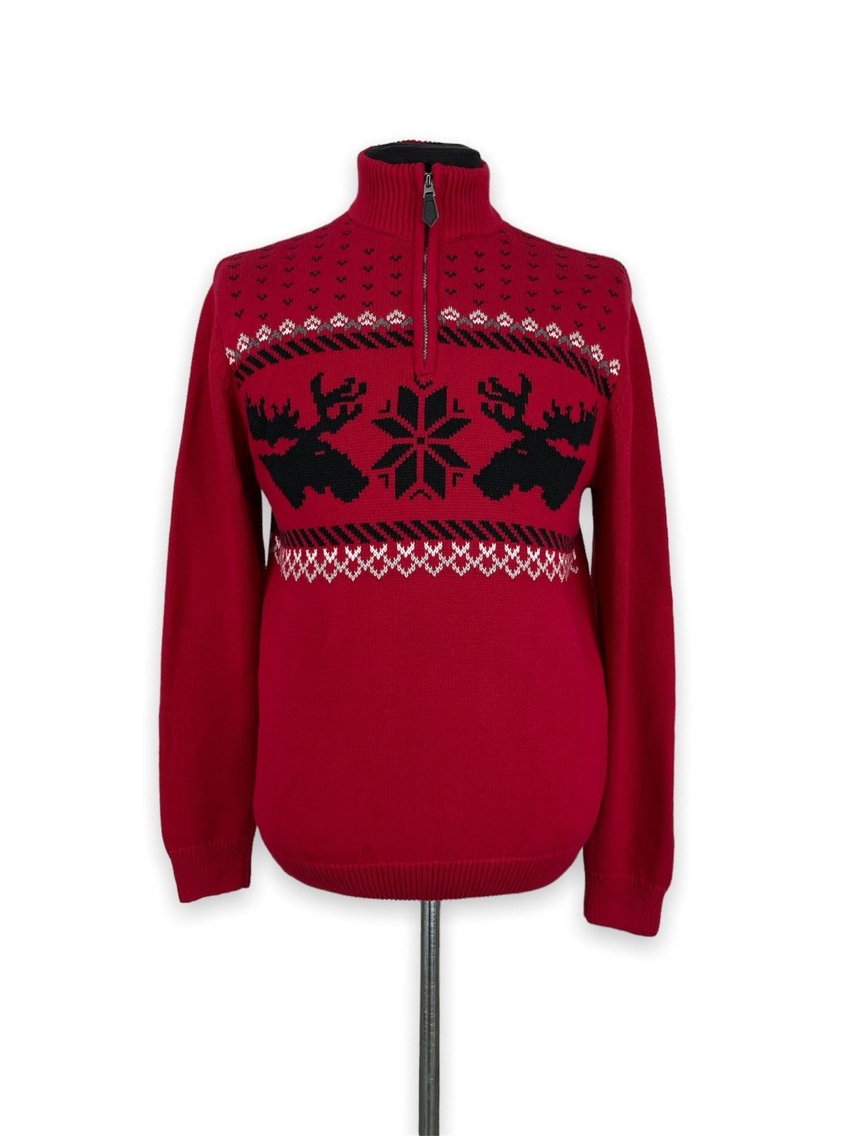 Ralph Ralph Lauren Black Red 100% Lambswool Full Zip high quality Christmas Sweater