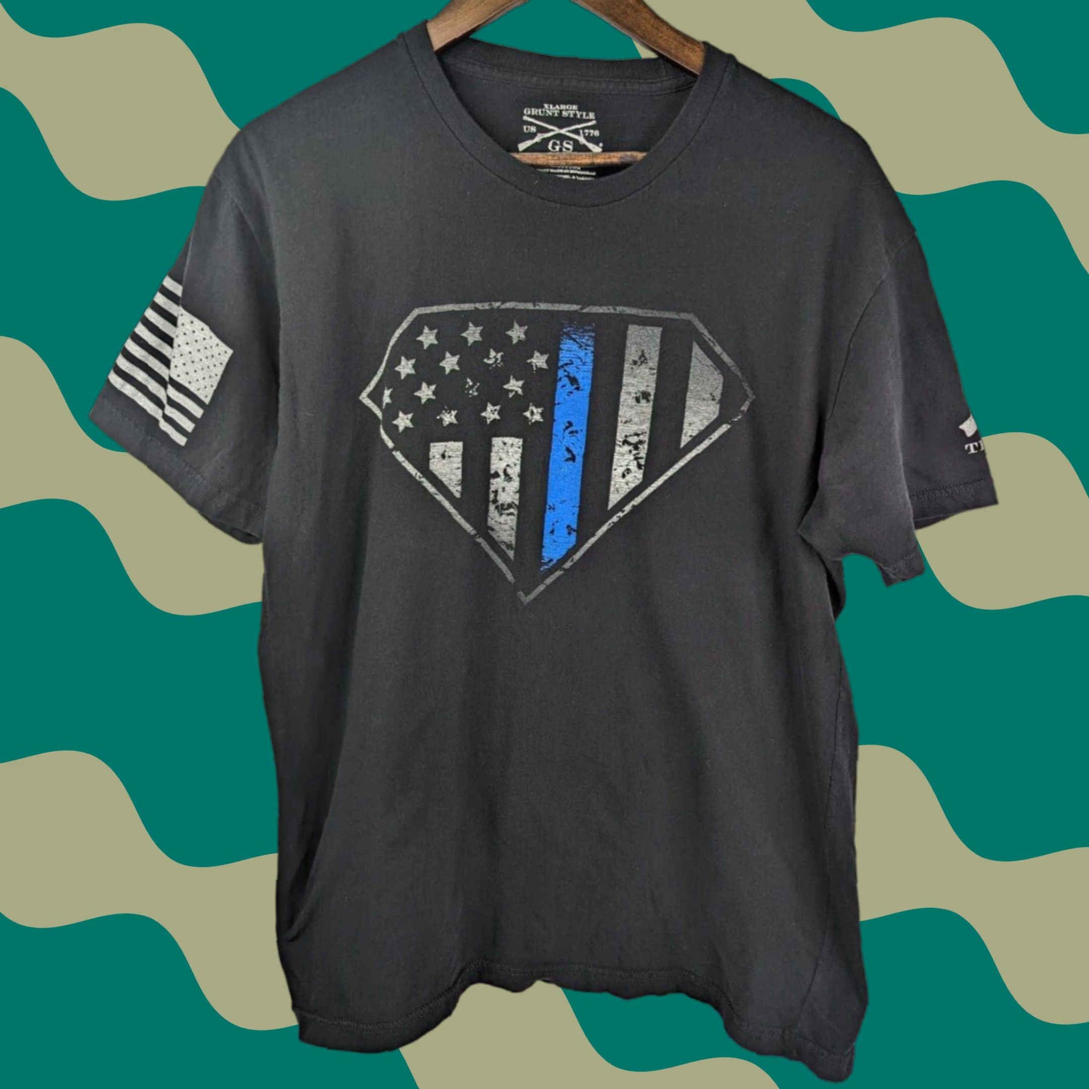 Vintage Grunt Style American Flag Superman Blue Lives Matter Graphic Tee Shirt Womens XL Size XL / US 12-14 / IT 48-50 - 1 Thumbnail