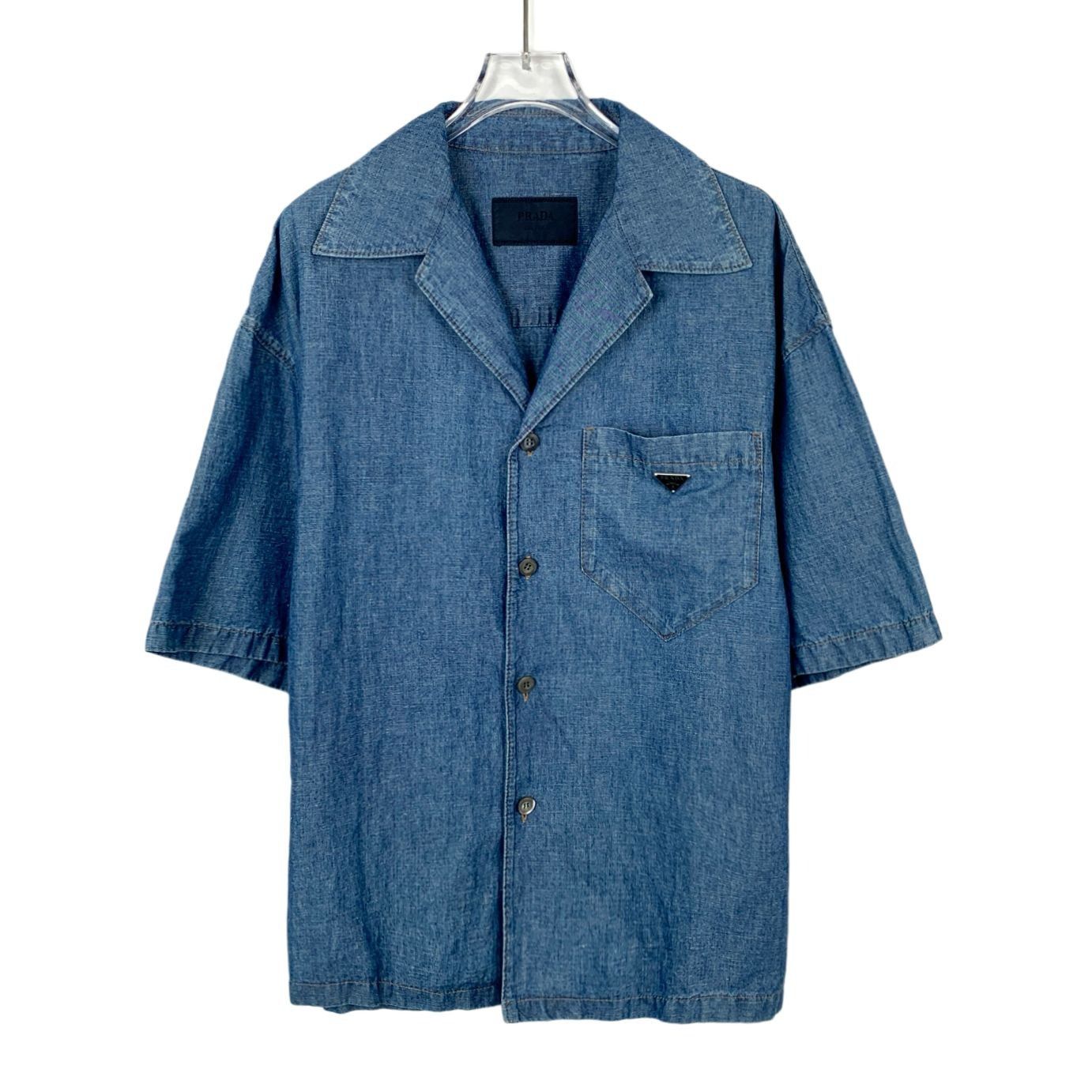 Prada Prada 2023 Blue Logo Triangle Cotton Denim Short-Sleeve Shir Size M / US 6-8 / IT 42-44 - 1 Thumbnail
