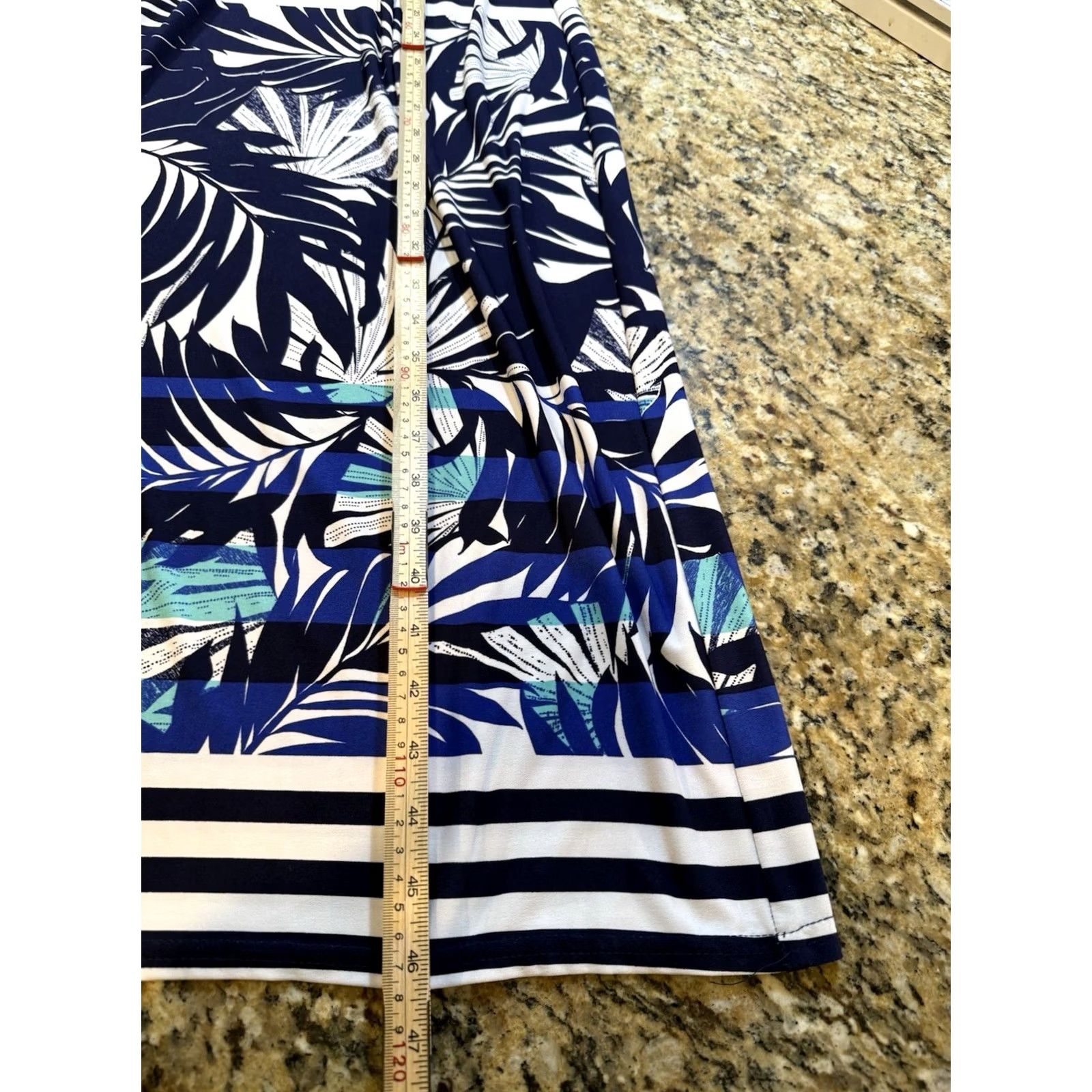 Vintage Catherine's Tropical Palm Print Sleeveless Midi Dress White Aqua Blue 3X Womens Plus Size A-Line Shift Size XXL / US 16-18 / IT 52-54 - 4 Thumbnail