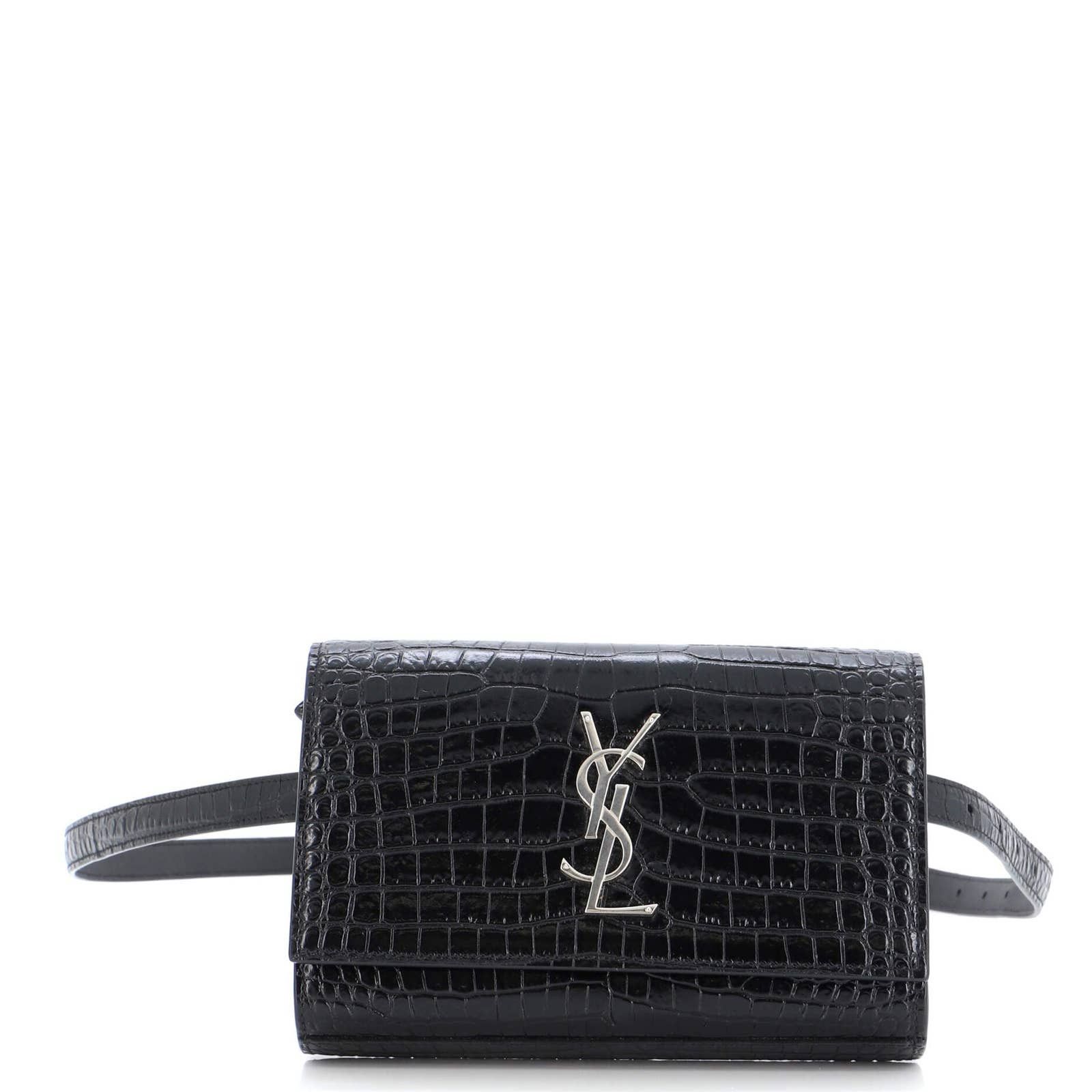Yves Saint Laurent Classic Monogram Kate Belt Bag Crocodile Embossed