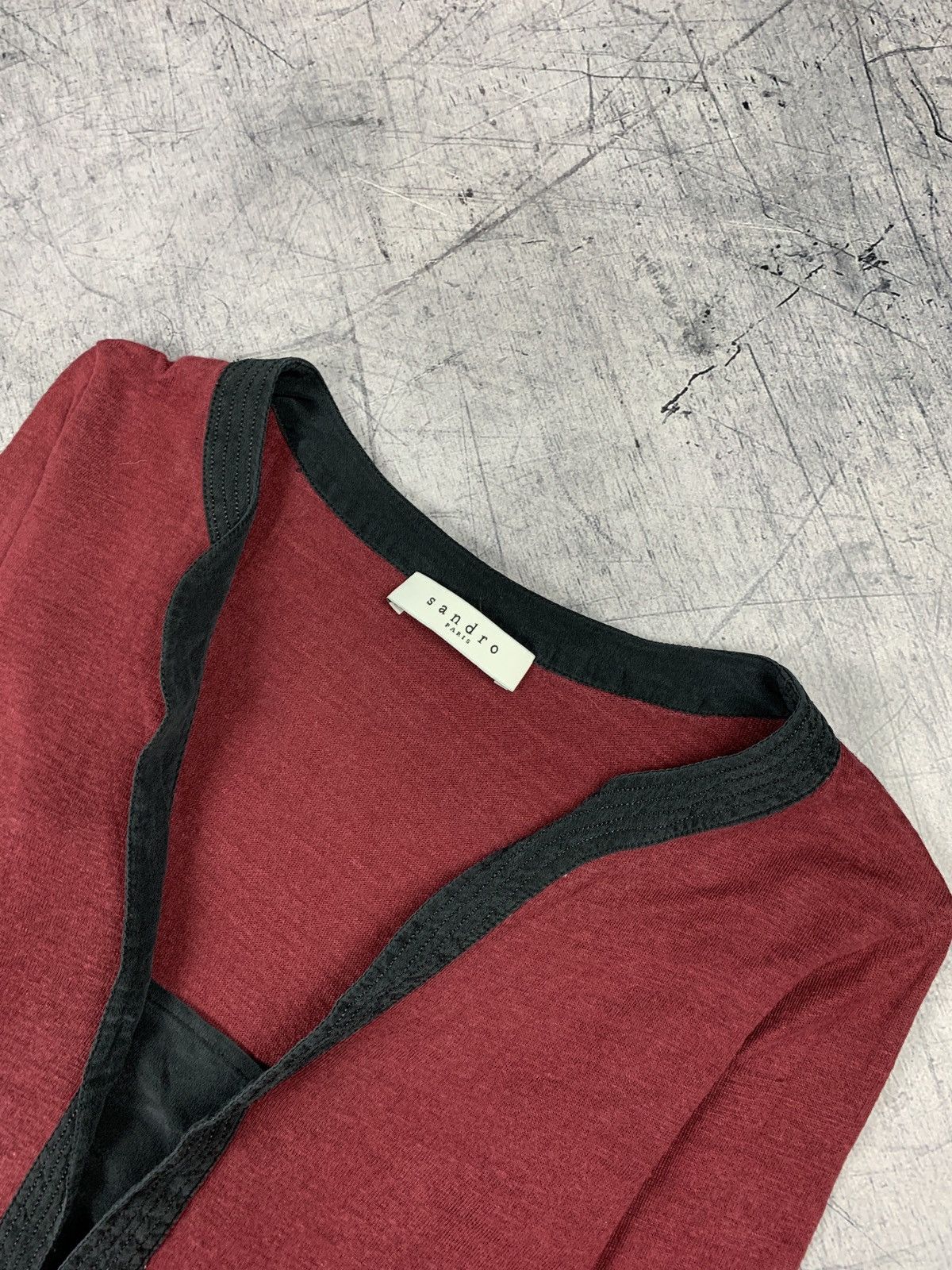 Sandro Sandro Paris V-Neck Linen T-Shirt Burgundy Size L Luxury Top Size S / US 4 / IT 40 - 2 Thumbnail