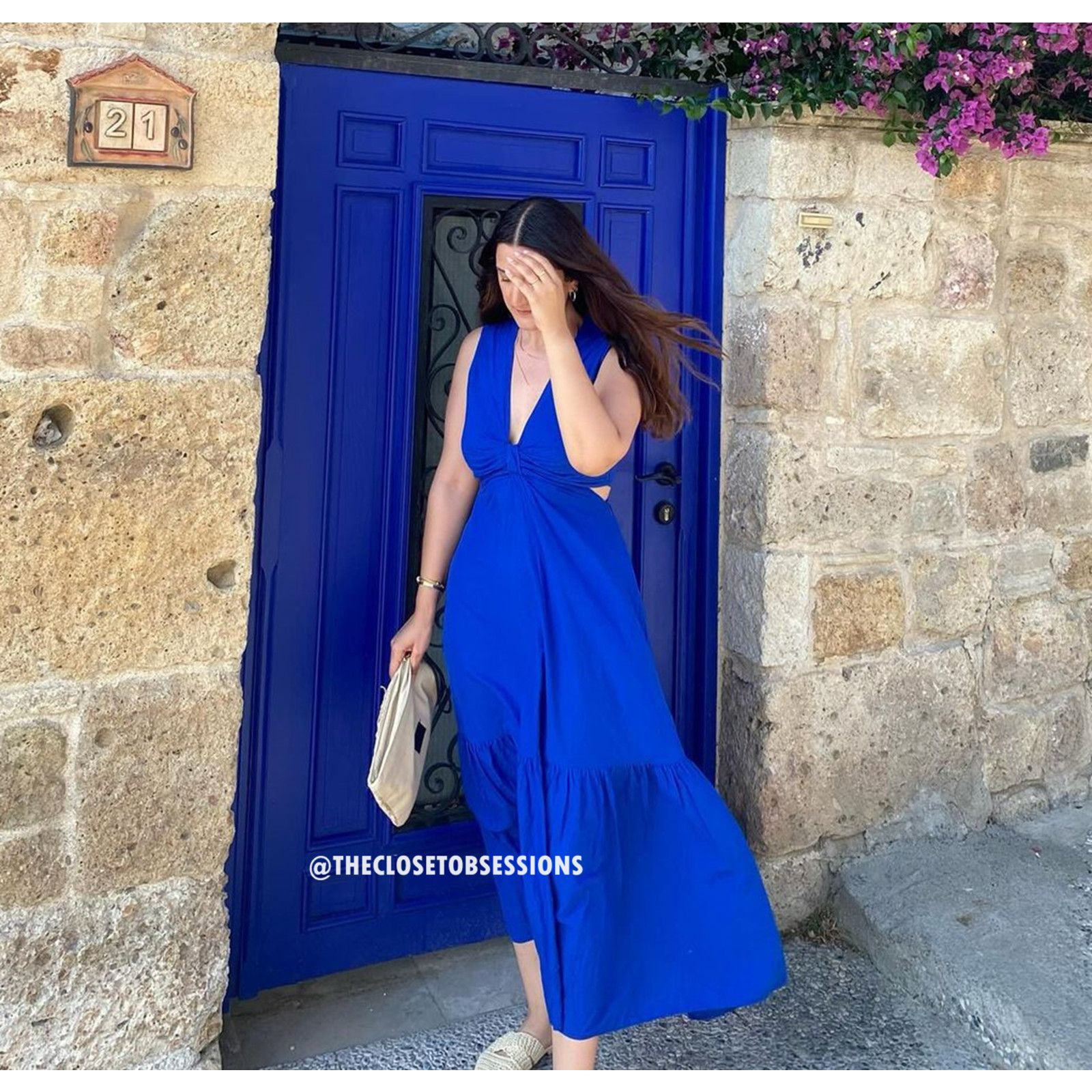 Mango MANGO Blue Sleeveless V-Neck Maxi Dress NWT Size L / US 10 / IT 46 - 19 Thumbnail