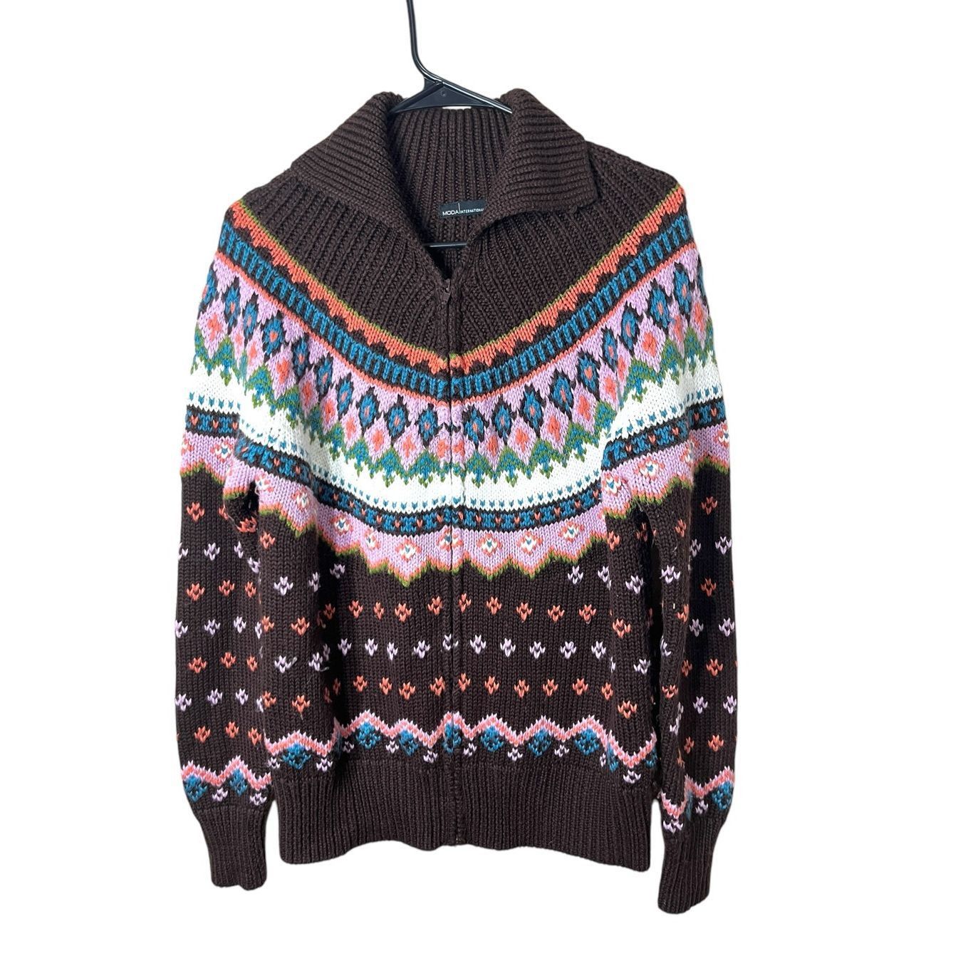 Other Vintage Moda International Wool Blend Fair Isle Zip Front Sweater Size Medium Size M / US 6-8 / IT 42-44 - 1 Thumbnail