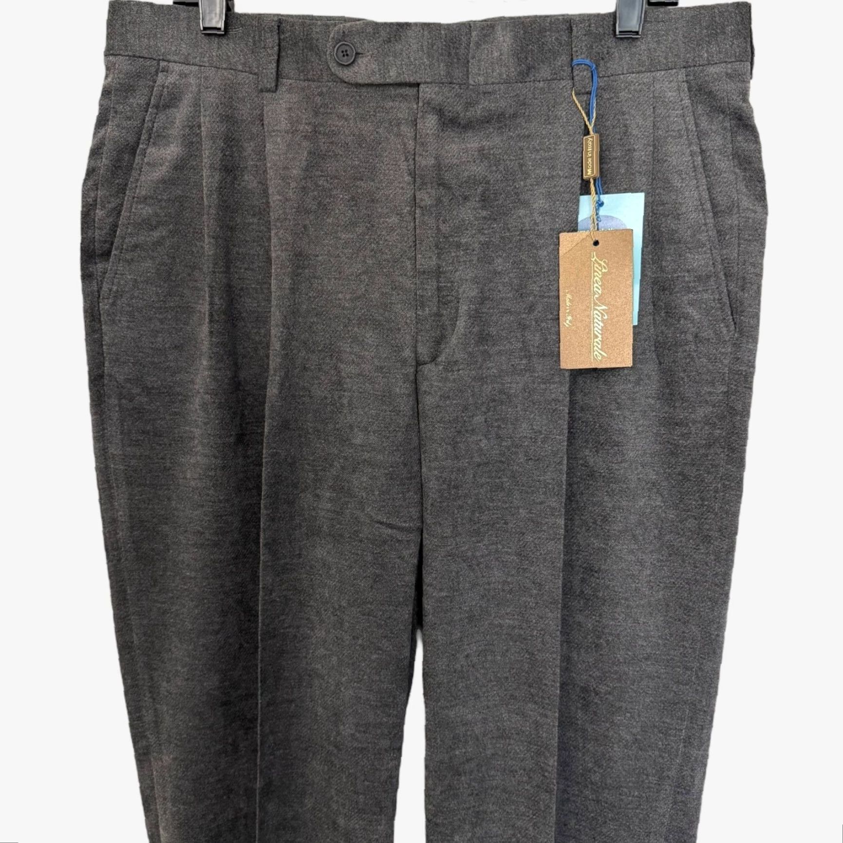 Vintage Linea Naturale Italian Water-Resistant Pleated Dress Pants Gray 34R Mens Regular Inseam 38in New Fall Spring Winter Size US 34 / EU 50 - 5 Thumbnail