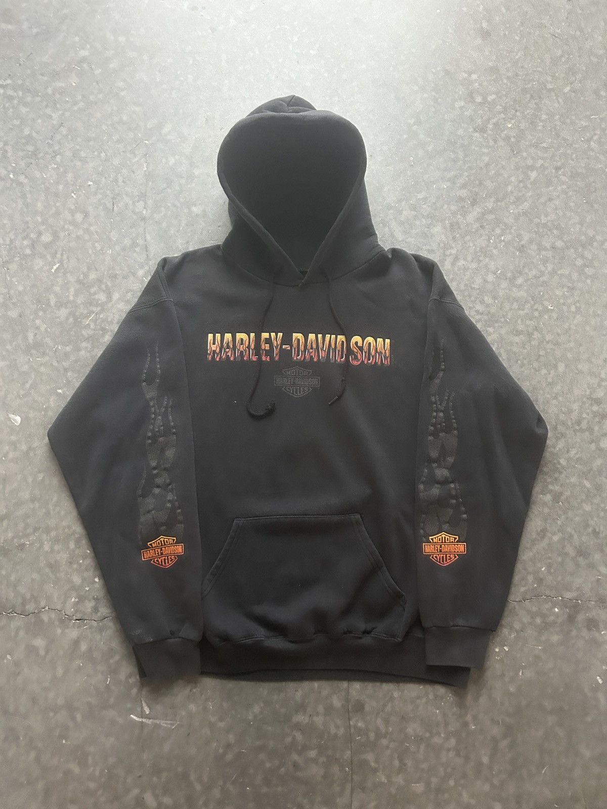 Harley Davidson × Vintage Crazy Vintage Y2K Harley Davidson Flame Sleeve Hoodie Size US L / EU 52-54 / 3 - 1 Thumbnail