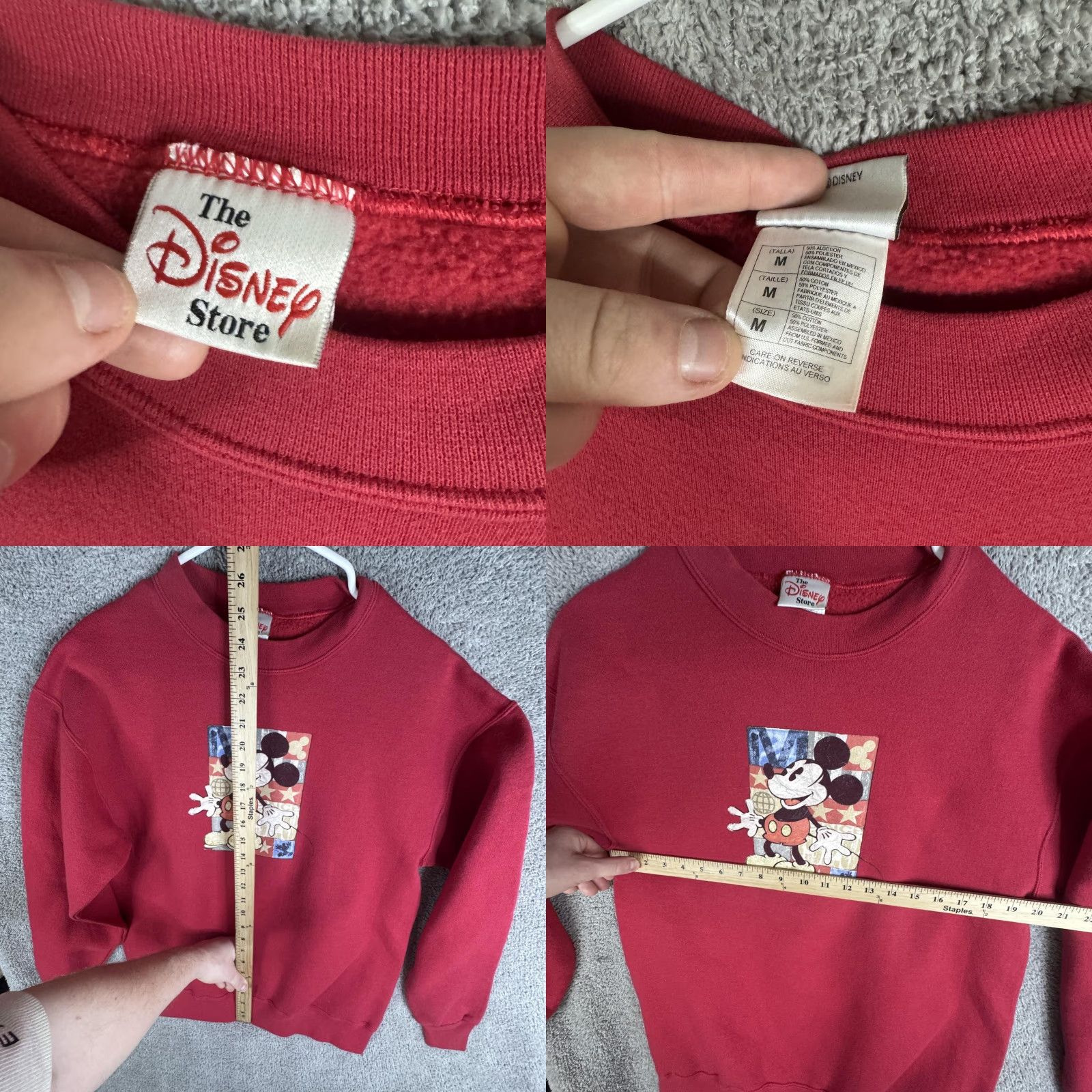 Disney VINTAGE Mickey Mouse Sweatshirt Mens M Red Graphic Print The Disney Store Crew Neck Pullover Fleece Cotton Polyester Long Sleeve Size US M / EU 48-50 / 2 - 8 Thumbnail