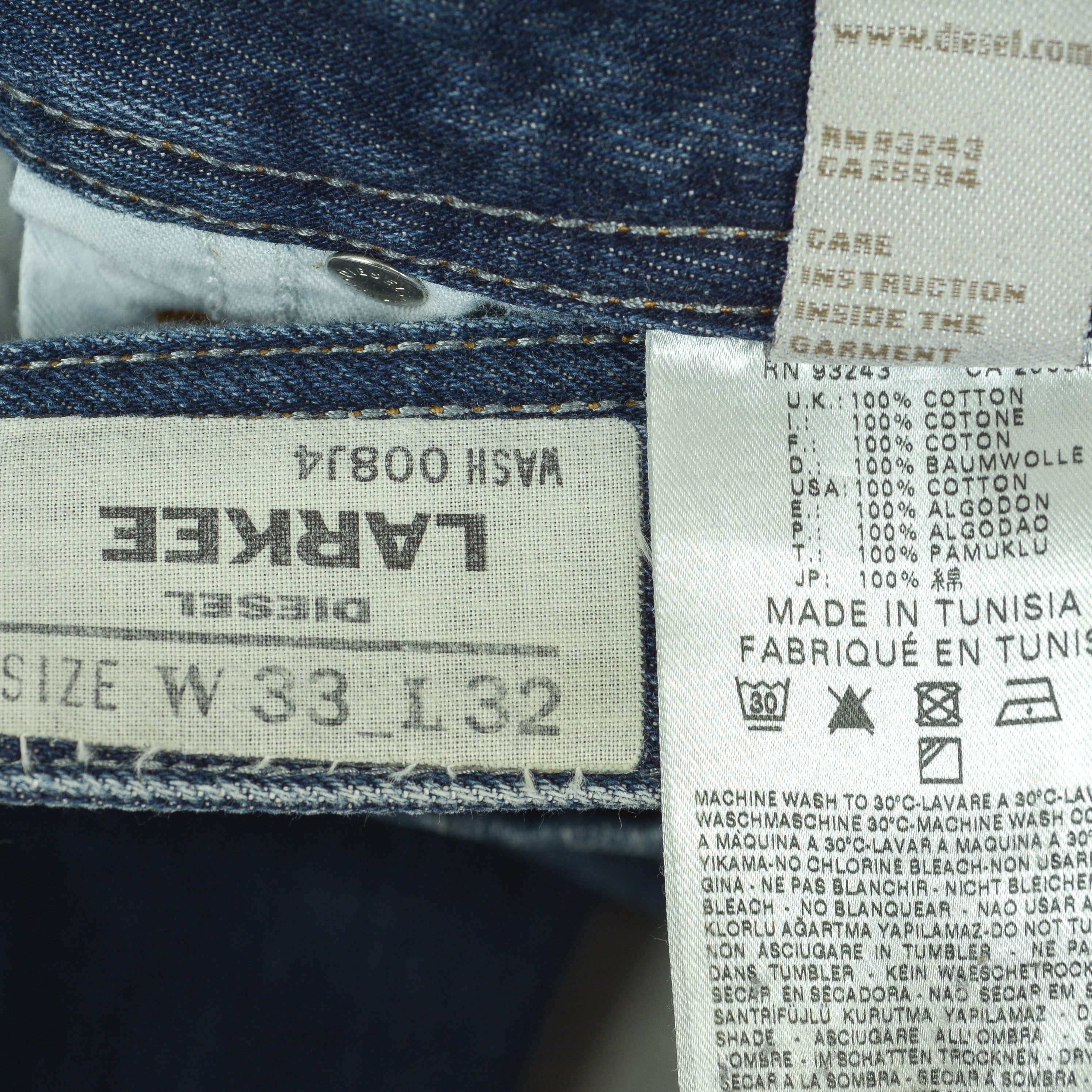 Diesel Larkee W34 L32 Regular Fit Straight Jeans Ripped Denim Pants Size US 34 / EU 50 - 7 Thumbnail