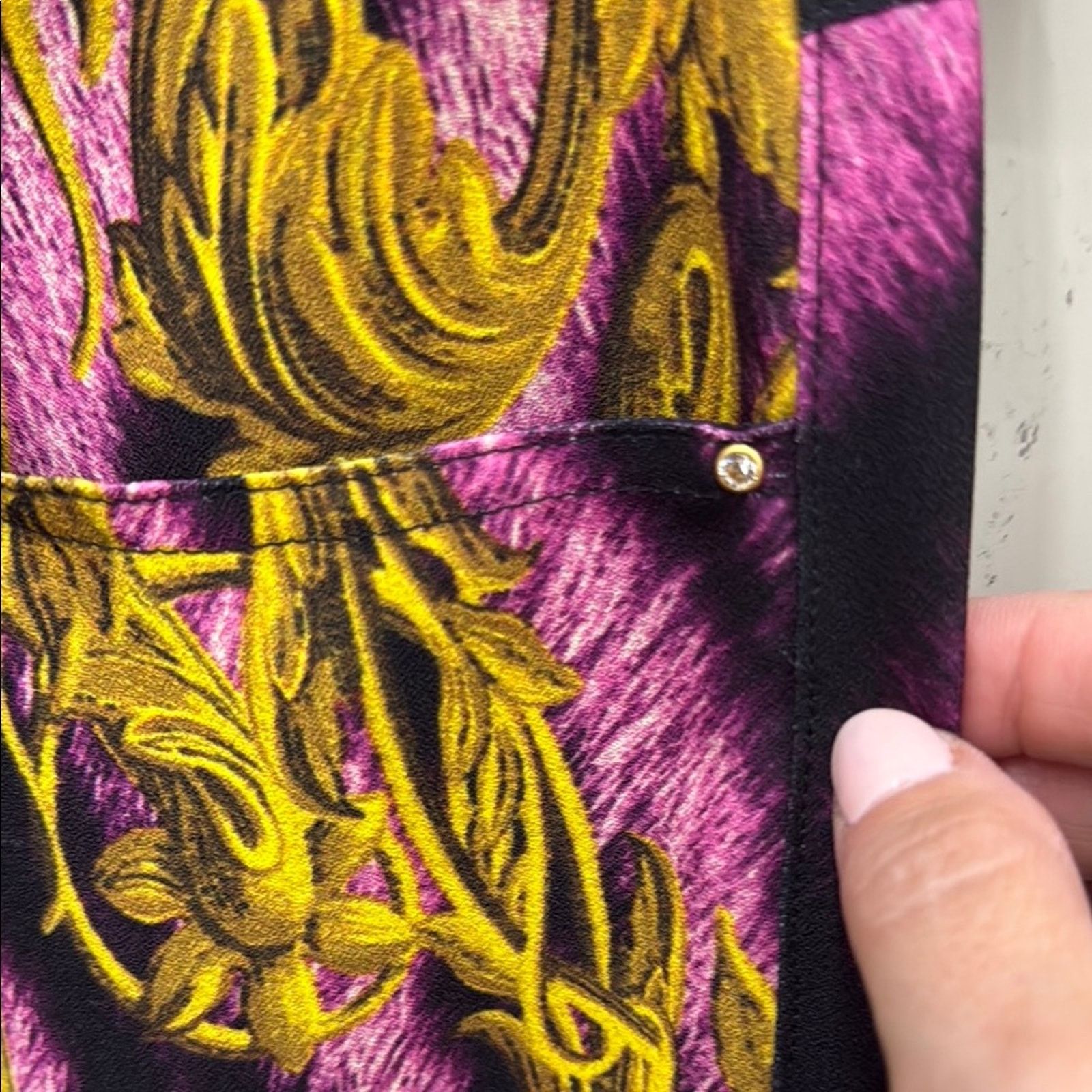 Other NWT EAN 13 Black Pants with Gold and Pink Baroque Design M Size 28" / US 6 / IT 42 - 7 Thumbnail